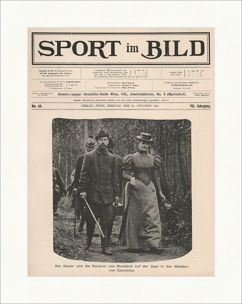 BillerAntik Kunstdruck Der Kaiser und die Kaiserin von Russland Jagd Adel Wald Paar F_Vintage, (1 St)