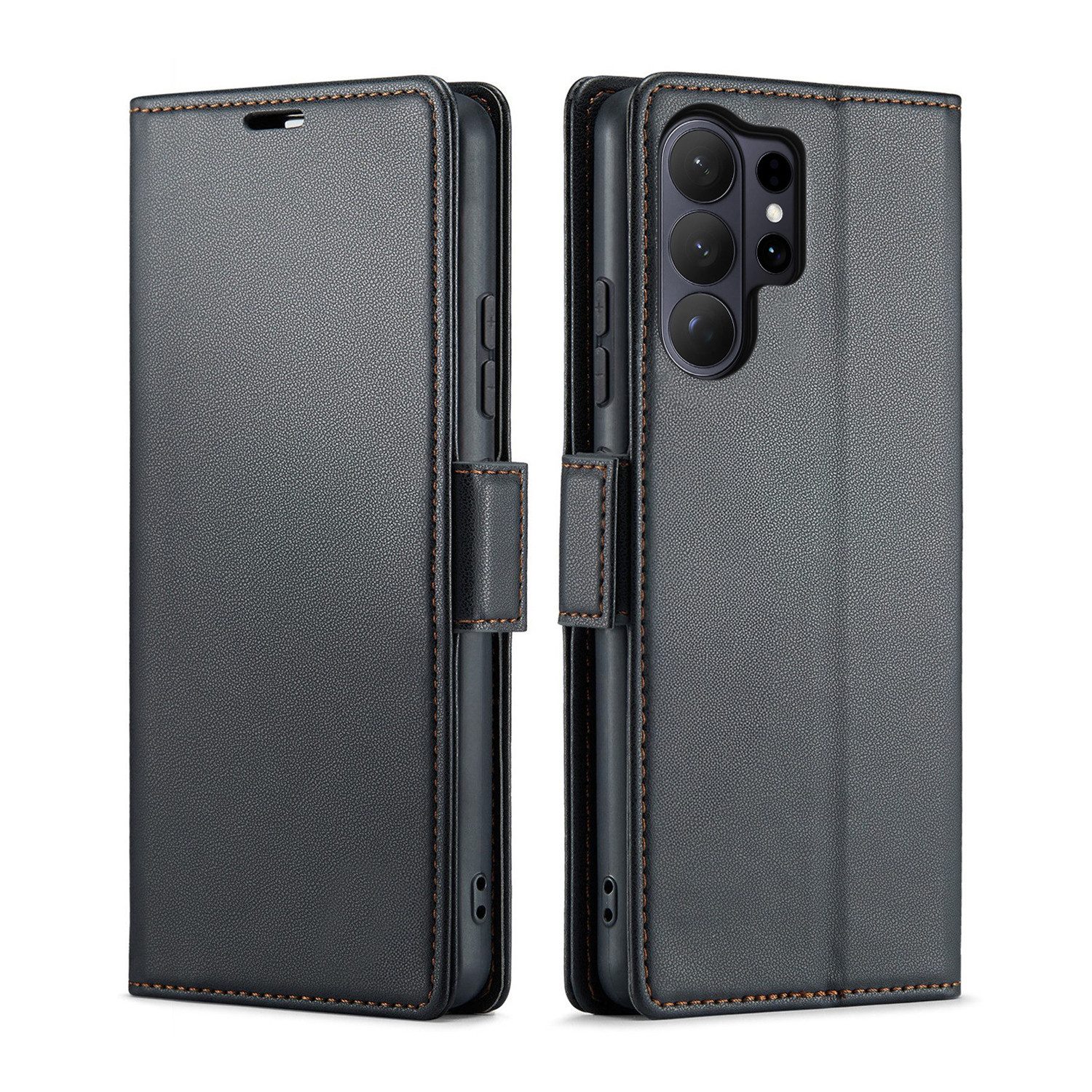 CLM-Tech Handytasche für Samsung Galaxy S26 Ultra 6,9 Zoll PU Leder Klapphülle (schwarz, 1-tlg., Flip Case inklusive Standfunktion und Kartenfächer), Magnetvers – Bild 4 von 5