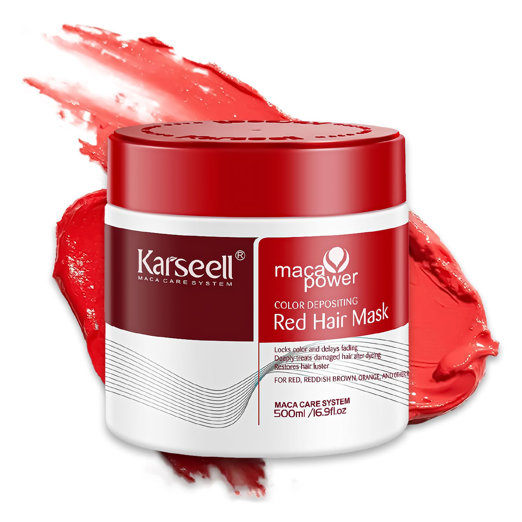 Karseell Haarmaske Rote Farbschutz Haarmaske Farbauffrischung Coloriertes Haar 500ml, 1-tlg., Haarmaske, Haarkur, Haarpflege, Karseell