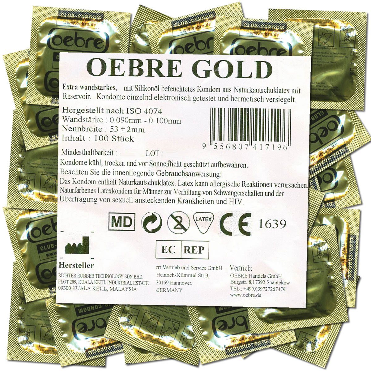 OEBRE Kondome Gold Beutel mit, 100 St., Club-Kondome, extra starke Kondome zum Dauer-Superpreis