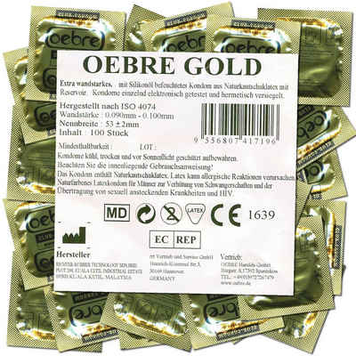 OEBRE Презервативи Gold Beutel mit, 100 St., Club-Kondome, extra starke Презервативи zum Dauer-Superpreis