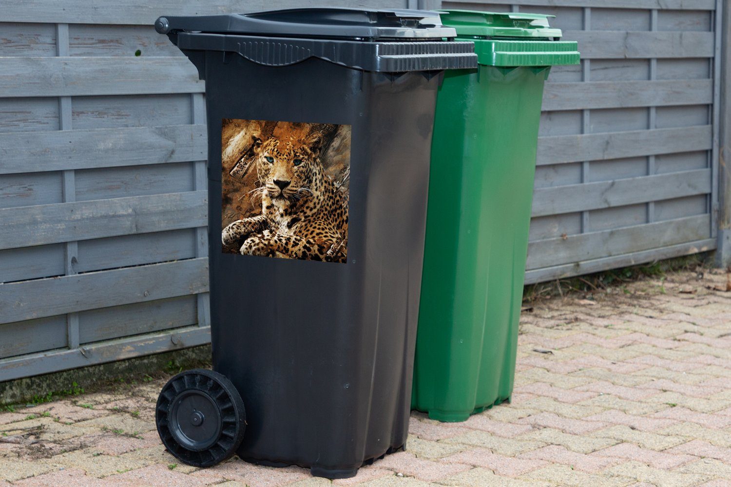 Leopard - St), Container, Sticker, MuchoWow Tiere Mülltonne, - Wandsticker Mülleimer-aufkleber, Wild Abfalbehälter (1