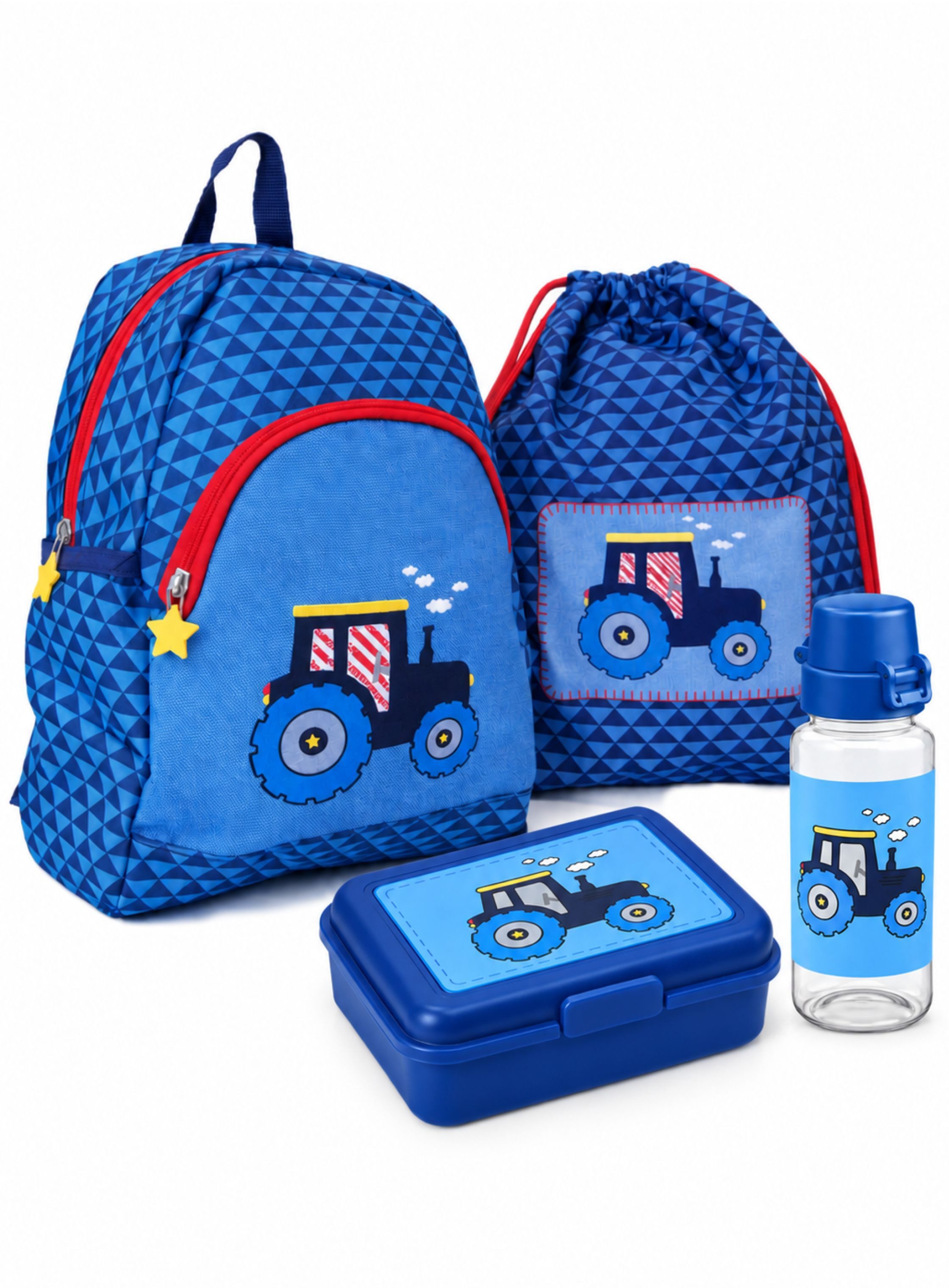 COPPENRATH DIE SPIEGELBURG Kinderrucksack Rucksack Kleine Freunde TRAKTOR "Wenn ich mal groß bin..." (Set, 4-tlg., inkl. Turnbeutel, Brotdose und Trinkflasche), mit Brustgurt, Applikation & Stickereien
