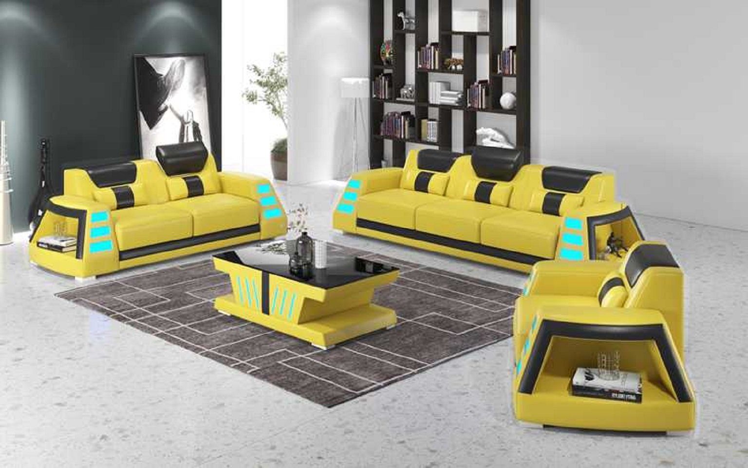 JVmoebel Wohnzimmer-Set Couchgarnitur Sofagarnitur Sofa Komplette 3tlg Set Sofas, (3-St., Nur Sofa 2+3 Sitzer + Sessel), Made in Europe Gelb | Wohnwände