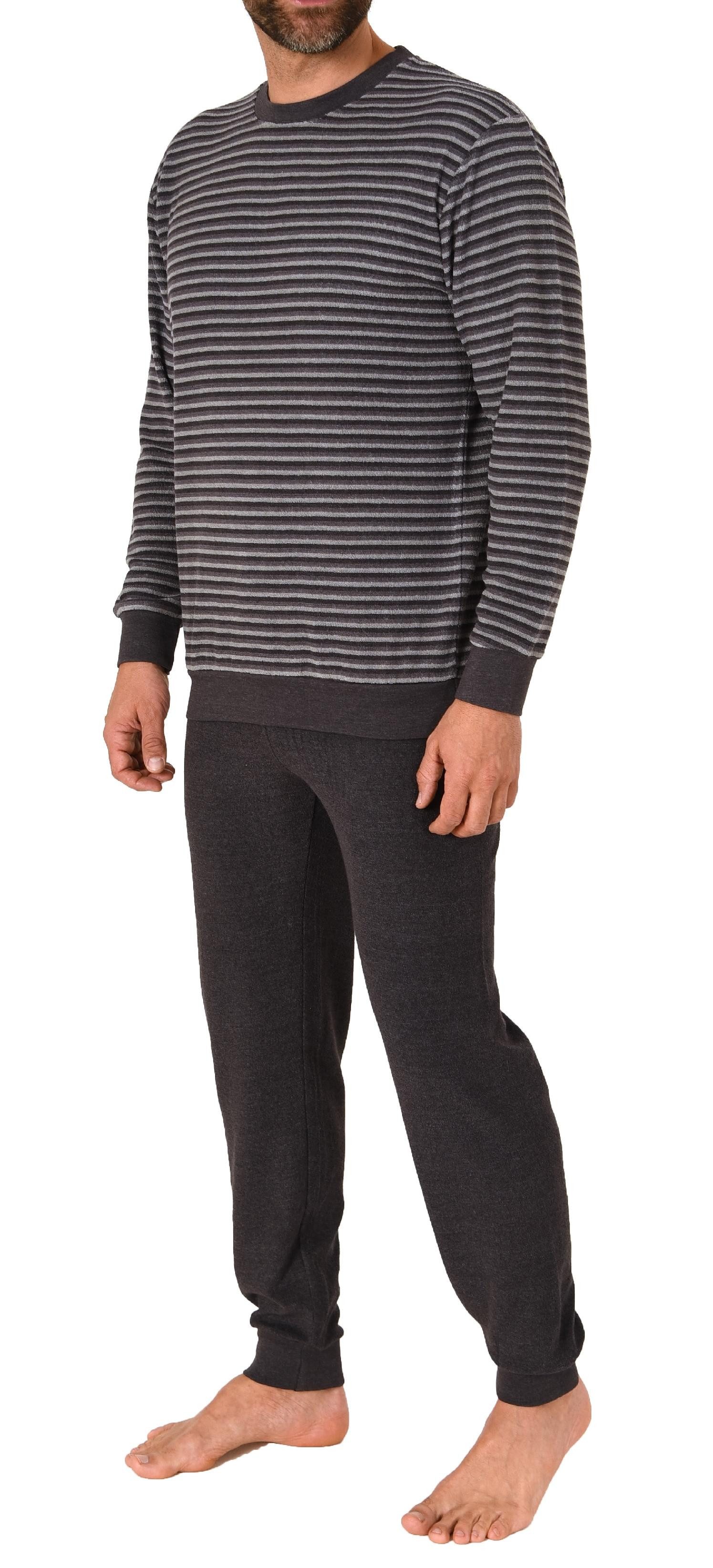Trend by Normann Pyjama Herren Frottee Schlafanzug mit Bündchen in Streifenoptik