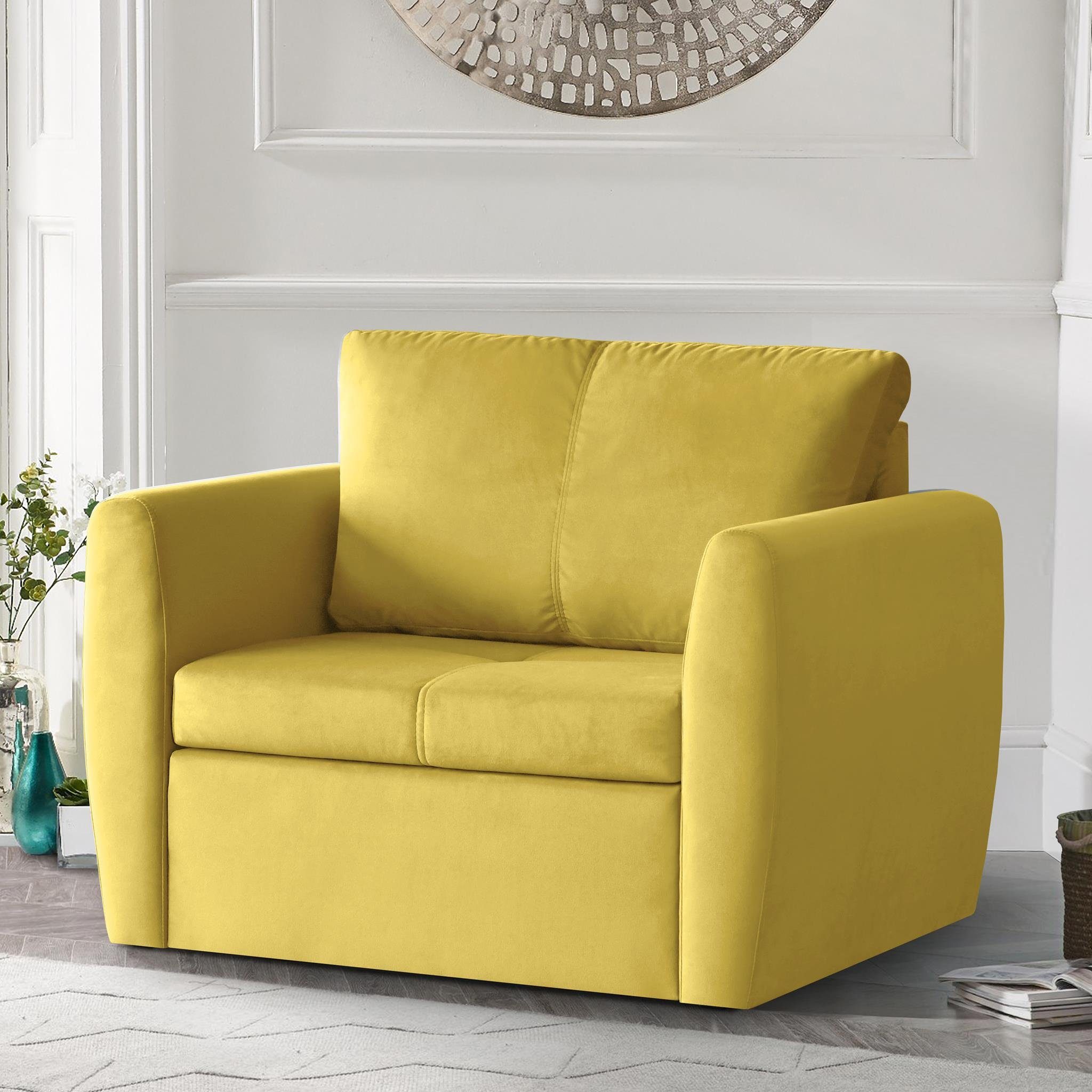 Beautysofa Relaxsessel Kamel (im modernes Design), Sessel mit Bettkasten und Schlaffunktion, Polstersessel aus Velours Gelb (trinity 18)