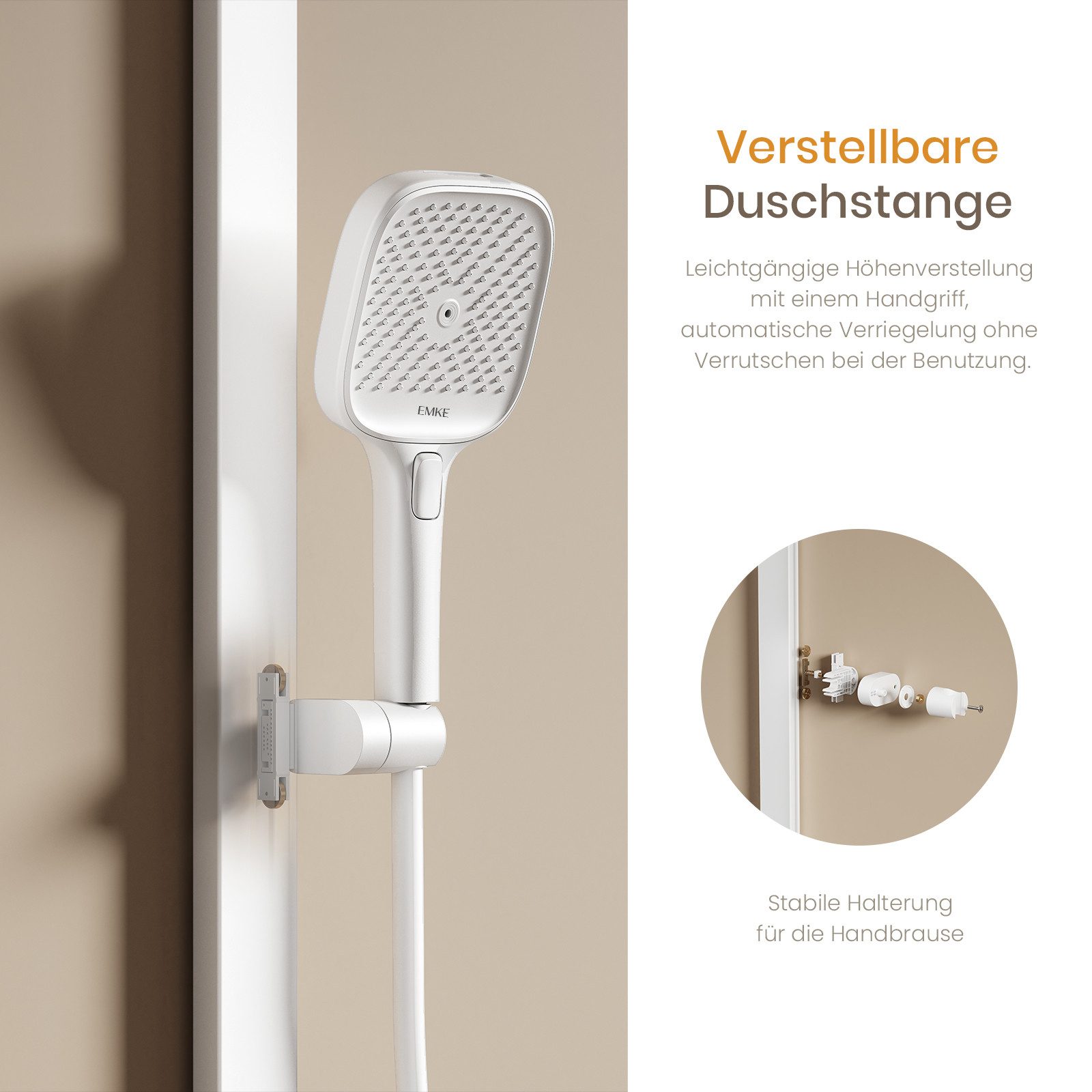 EMKE Duschsystem mit Thermostat Regendusche und Handbrause Messing Duschsäule, Thermostat Duschsystem mit Handbrause, 4 Funktionen Messing