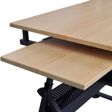 vidaXL Zeichentisch Zeichentisch mit neigbarer Tischplatte 2 Schubladen und Hocker