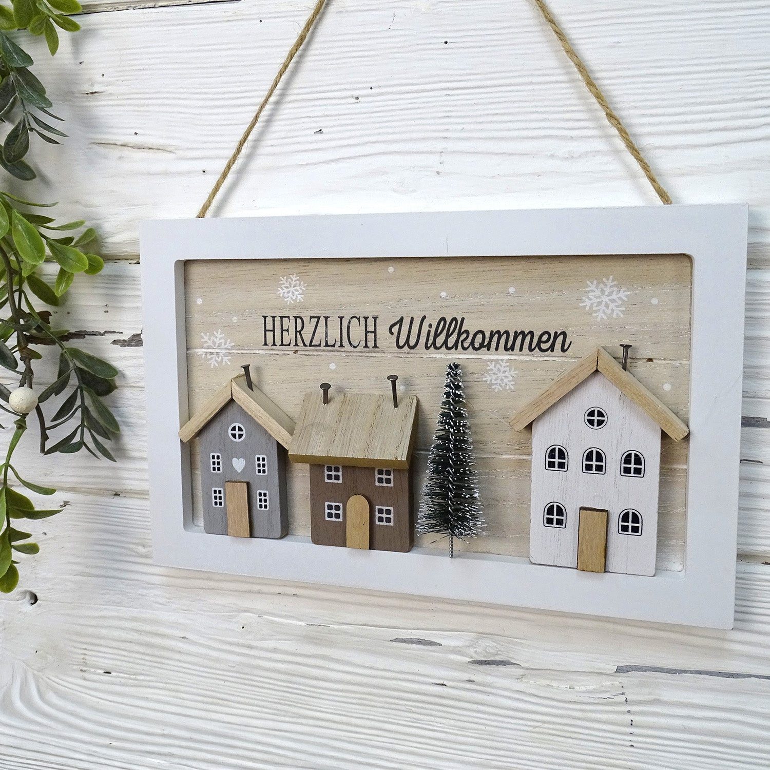 Logbuch-Verlag Dekofigur Herzlich Willkommen Türschild Weihnachten aus Holz günstig online kaufen