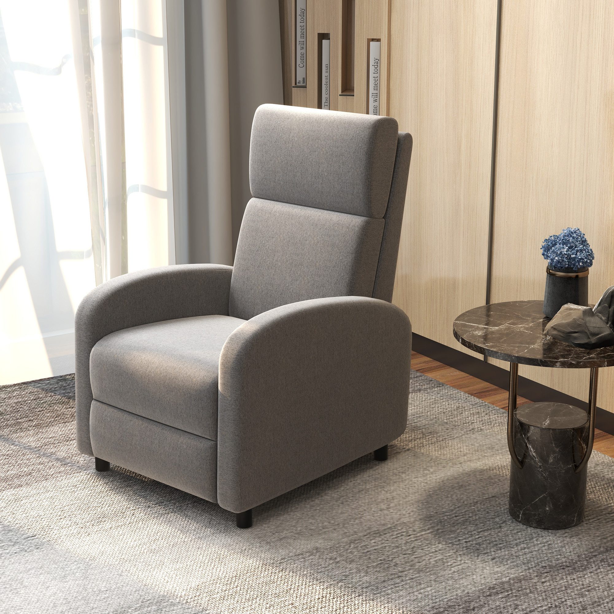HOMCOM Relaxsessel Fernsehsessel, gepolstert, Sessel mit verstellbarer Rückenlehne (TV-Sessel, 1-St., Liegesessel), bis 120 kg Belastbar, für Wohnzimmer, Grau