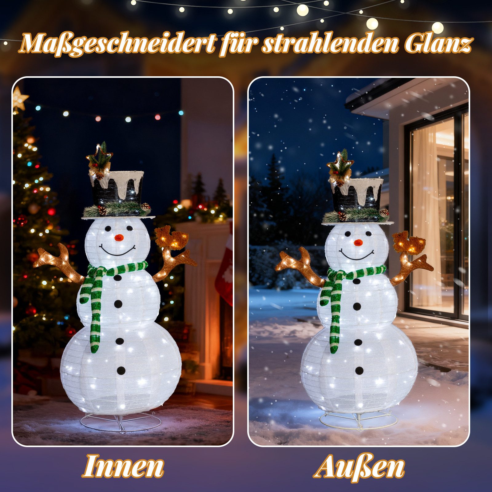 LALAHO Schneemann LED-Schneemann Weihnachten deko, 120cm mit 120 LEDs Weihnachtsbeleuchtung für Innen und Außen
