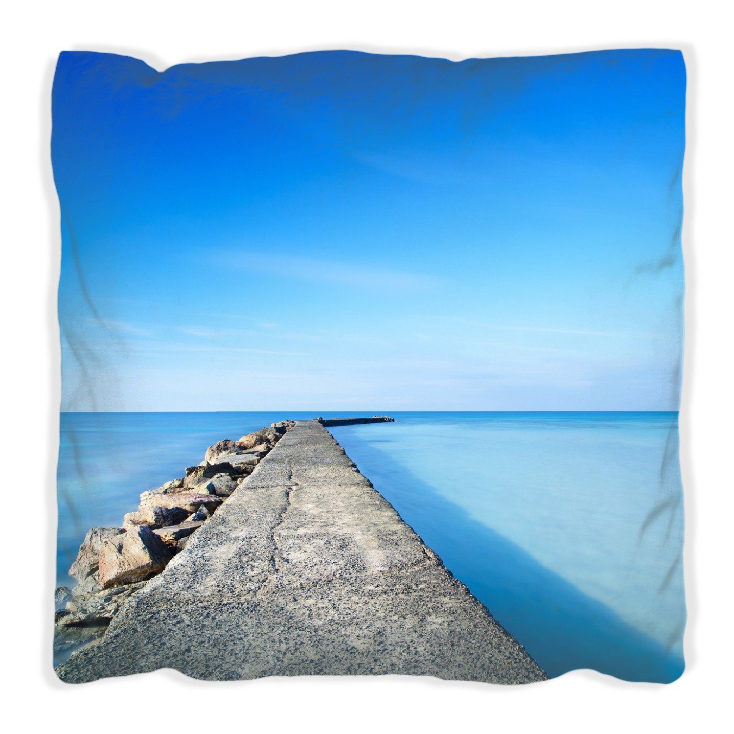 Wallario Dekokissen Pier am blauen Himmel, handgenäht blauem mit Ozean