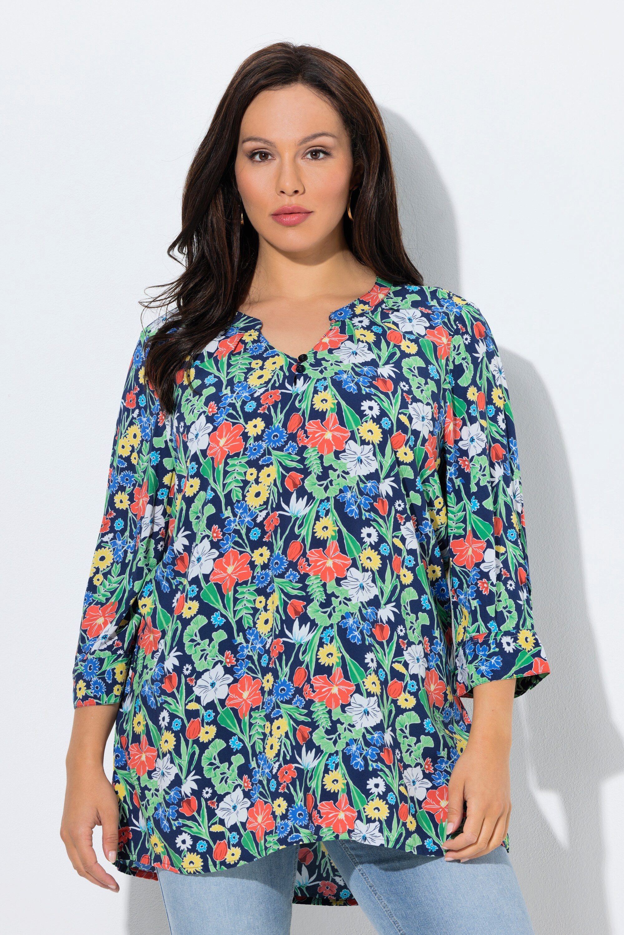 Ulla Popken Tunika Tunika Muster Tunika-Ausschnitt 3/4-Arm günstig online kaufen