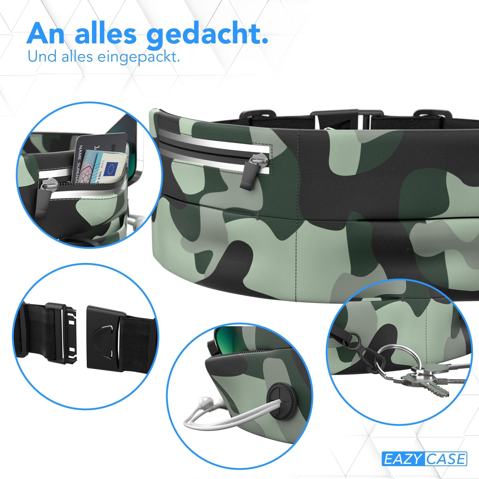 EAZY CASE Laufgürtel Universal Sport Bauchtasche Breit Laufgürtel Joggen Damen Bauchtasche Sporttasche Schwarz Camouflage