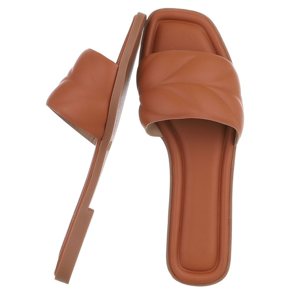 Ital-Design Damen Slipper mit gepolsterter Riemen-Optik Pantolette (91895758) Blockabsatz Pantoletten in Camel