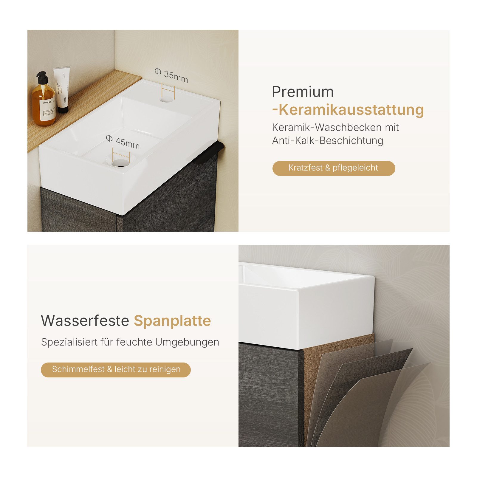EMKE Waschtisch Kompakter Badschrank mit Waschbecken günstig online kaufen
