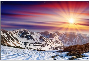 Wallario Sichtschutzzaunmatten Farbenfroher Sonnenuntergang im Winter - Schnee in den Bergen