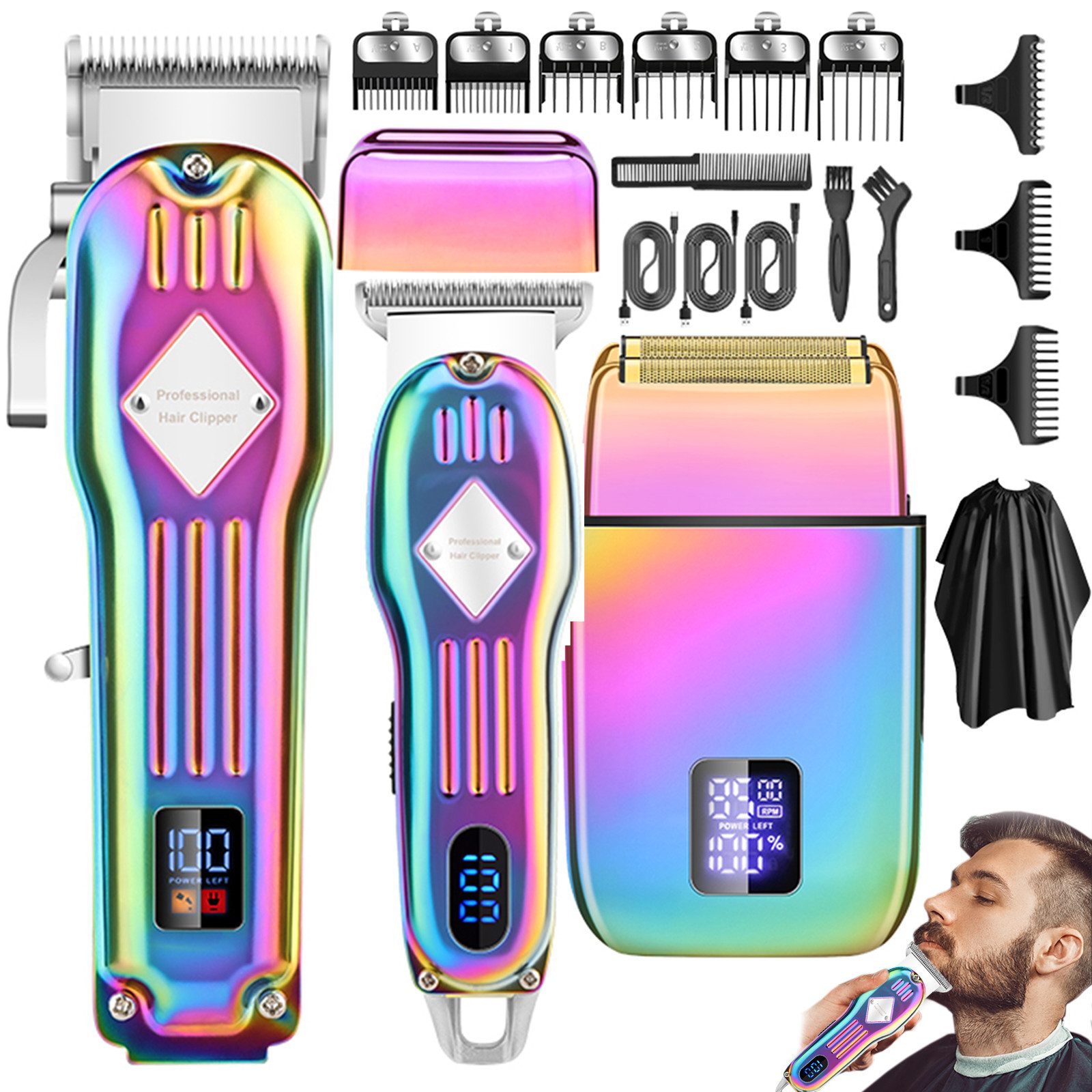 OKWISH Haarschneider Haarschneidemaschine Barttrimmer Haartrimmer Bartschneider, profi Barber Rasierer Herren Elektrisch Herrenhaarschneider LED AKKU