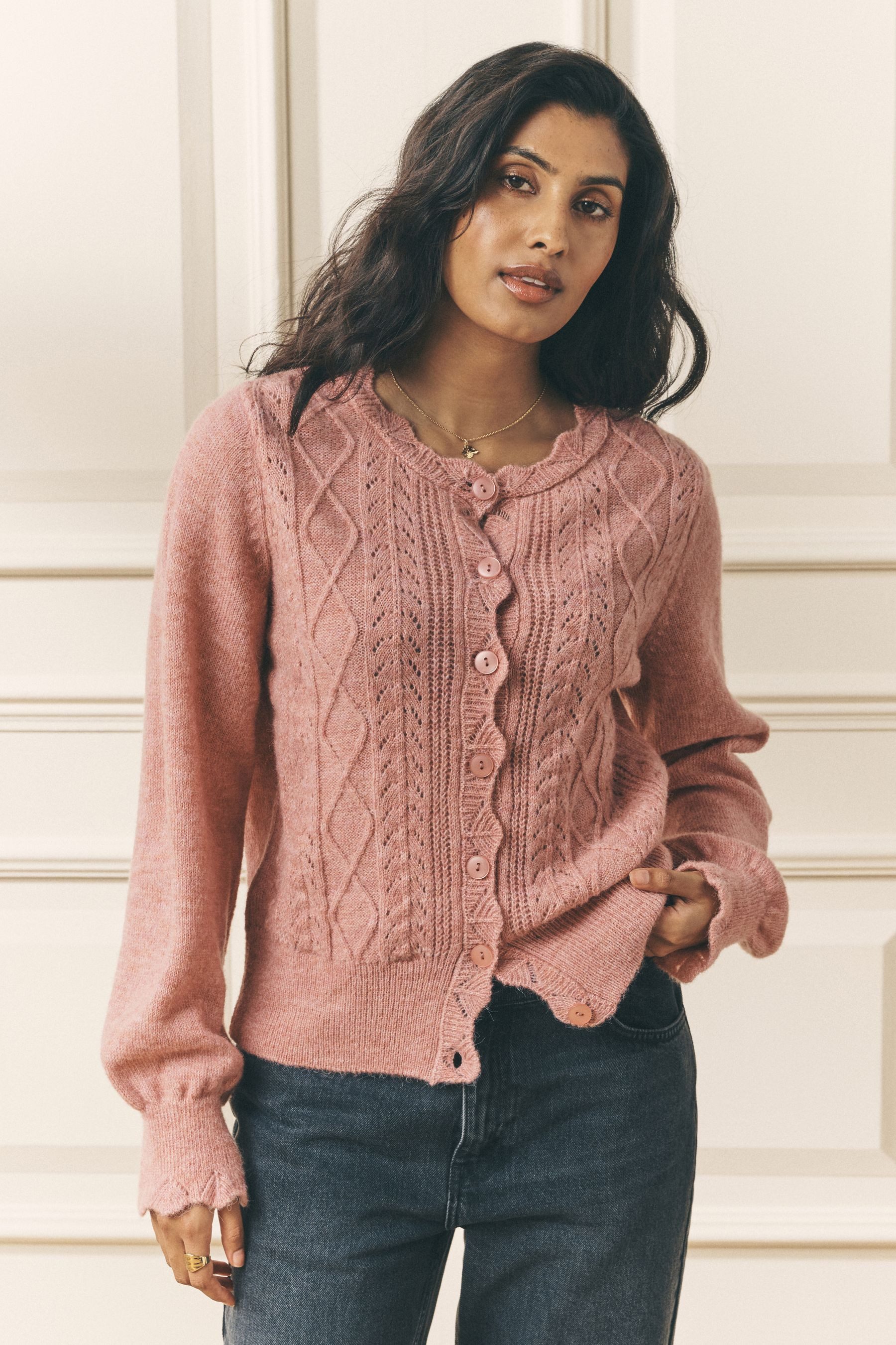 LAURA ASHLEY Strickjacke Laura Ashley Strickjacke mit Pointelle (1-tlg)