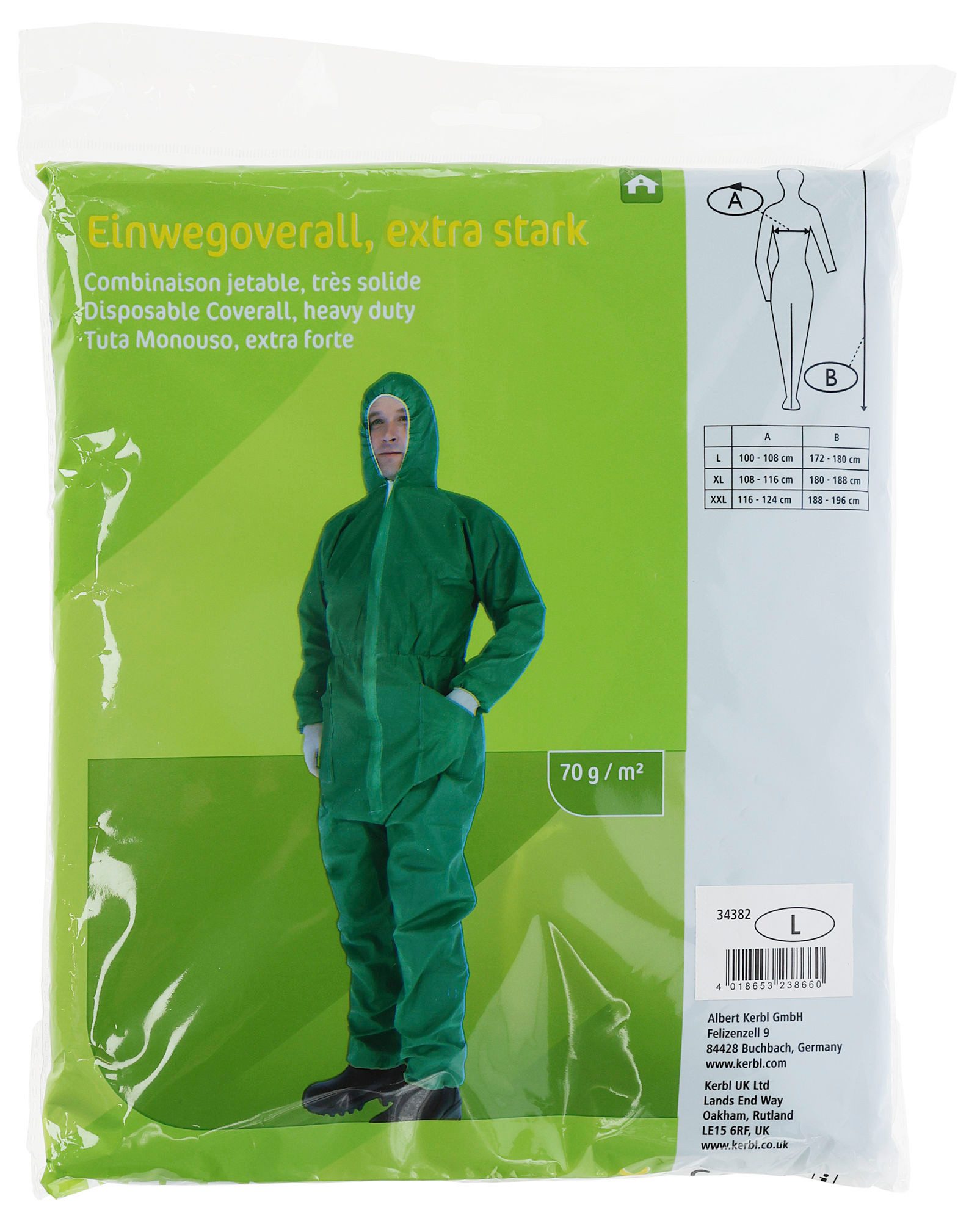Polar Garten Arbeitsoverall 10x Einweg Overall grün Einmal-Schutzkleidung mit Kapuze L Taschen & Reißverschluss