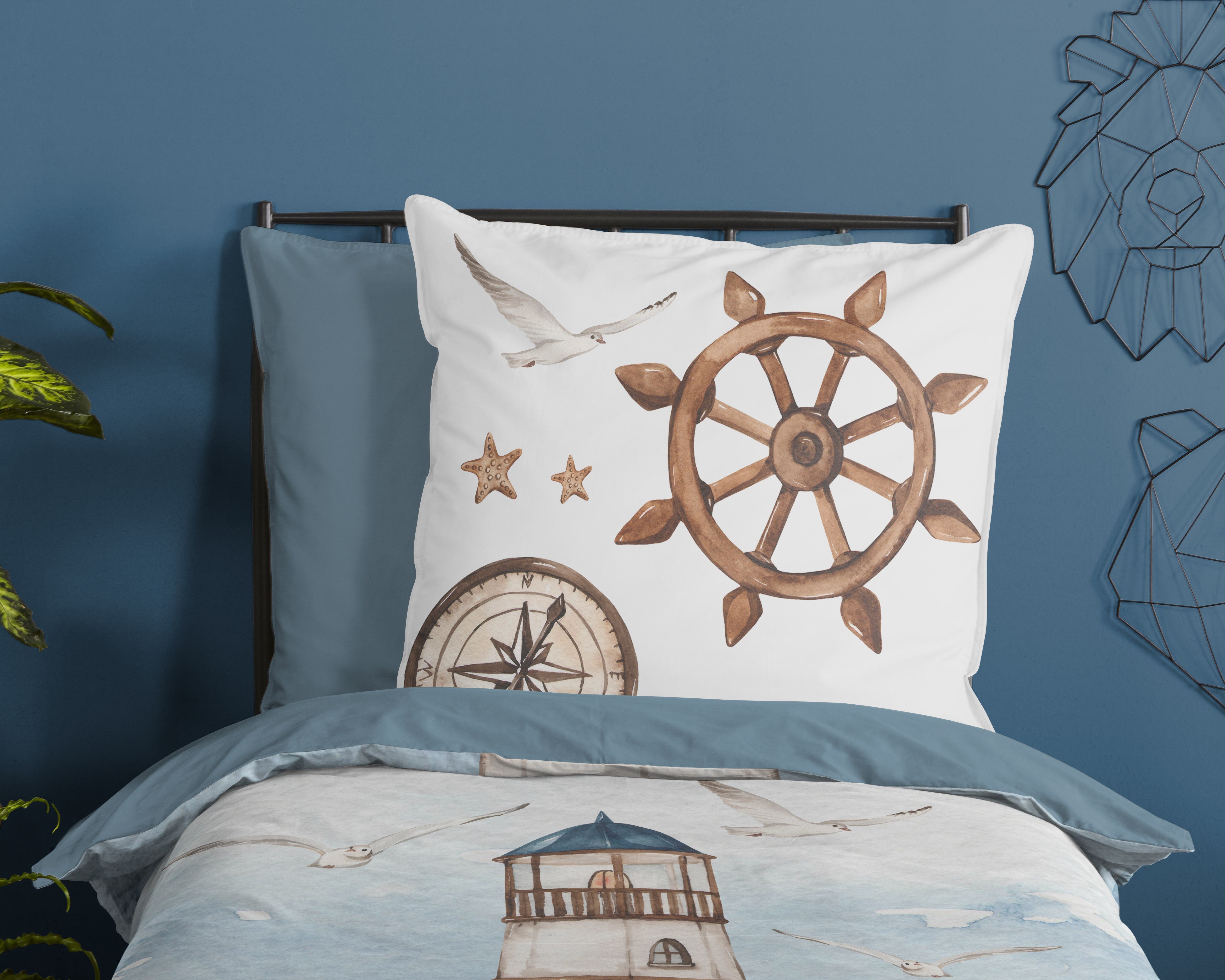 good morning Wendebettwäsche Berlin, Renforcé, 2 teilig, 100% Baumwolle, Renforcé, Reißverschluss, Wendeoptik, Maritim, Blau