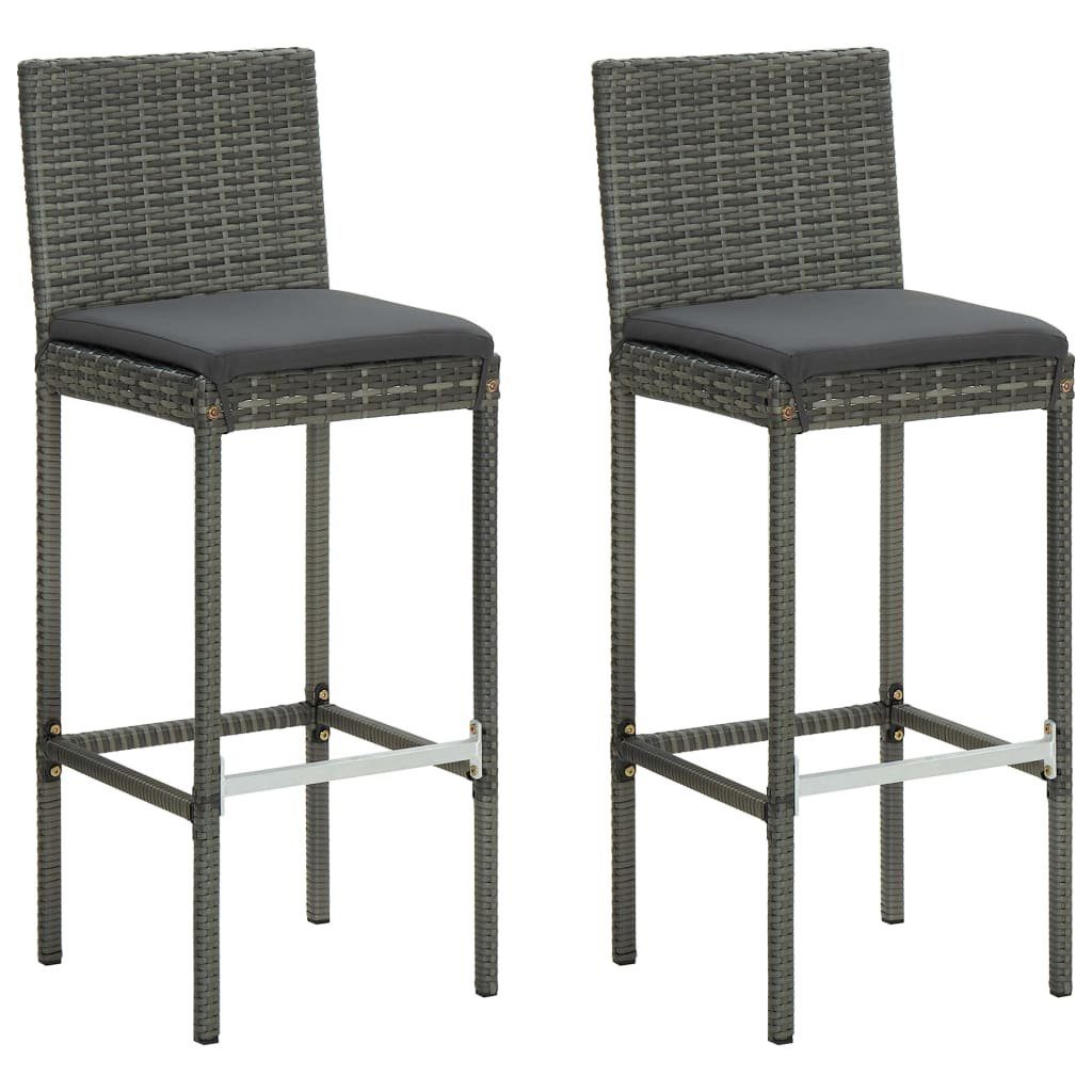 Gartenstuhl Garten-Barhocker mit Kissen 2 Stk. Grau Poly Rattan