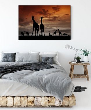 Pixxprint Leinwandbild Afrika Giraffen im Sonnenuntergang, Afrika Giraffen im Sonnenuntergang (1 St), Leinwandbild fertig bespannt, inkl. Zackenaufhänger