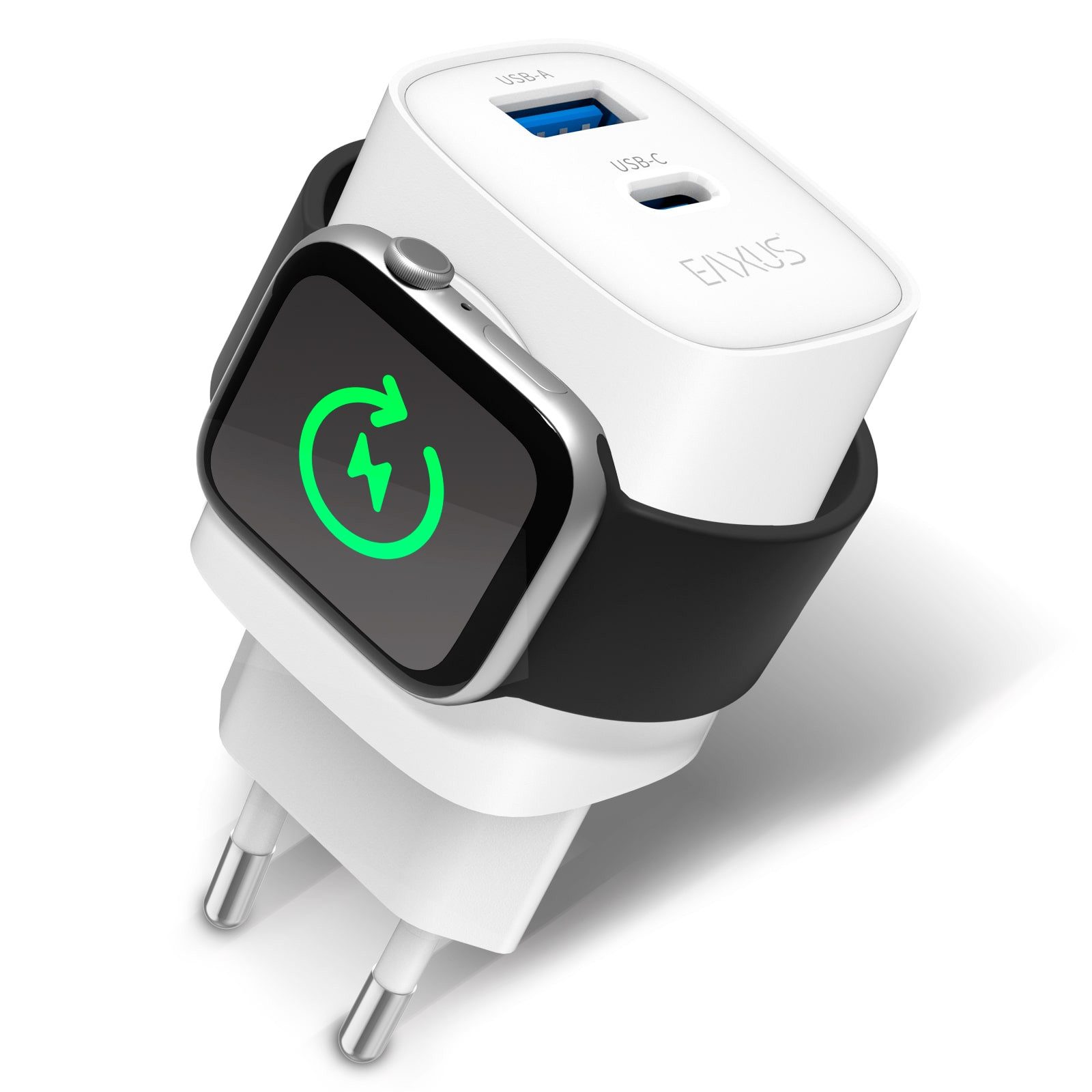 EAXUS Ladestation 3in1 Schnelllade-Gerät (mit USB-C, USB-A und magnetischem wireless-charging fuer Apple-Watch)