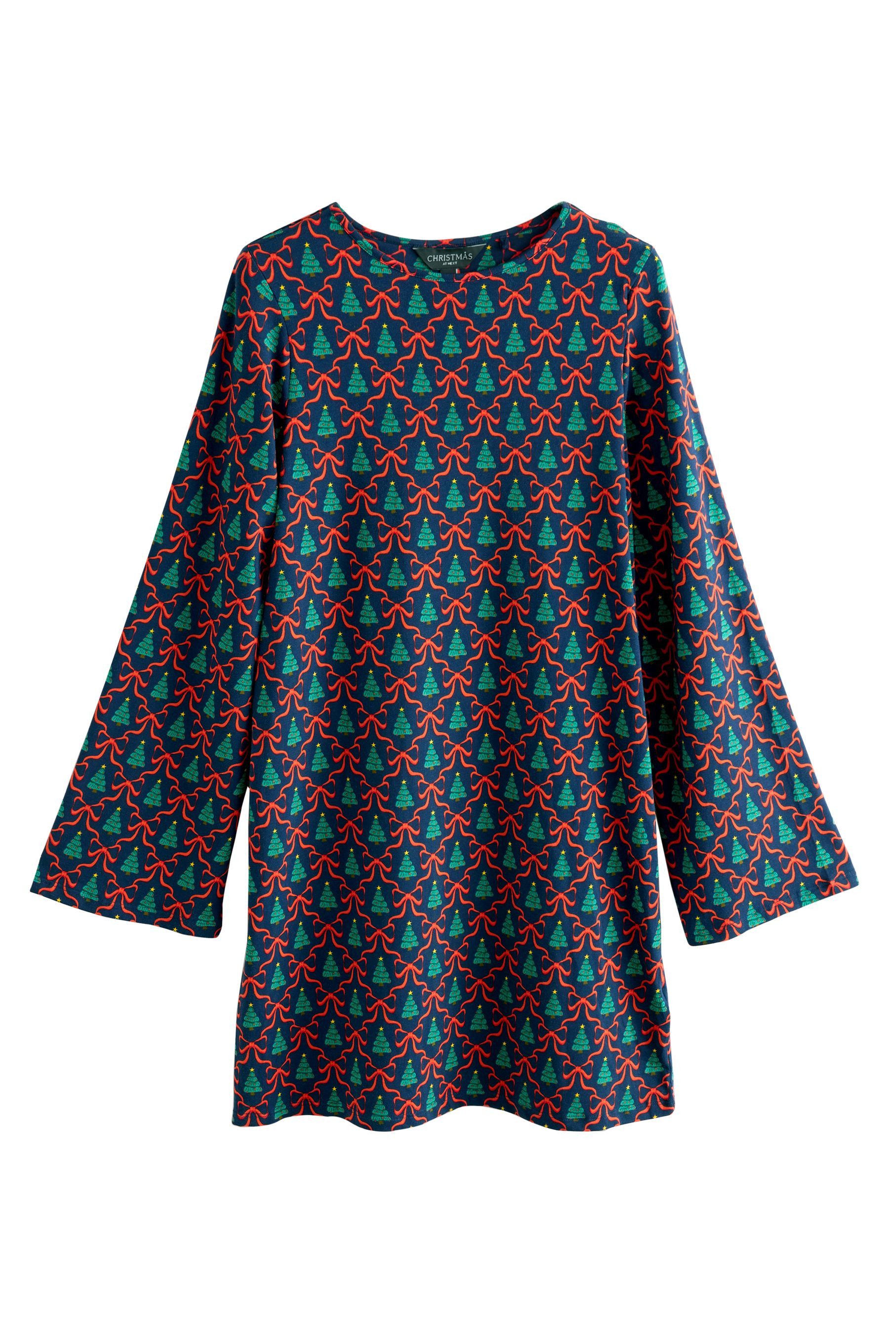 Next Jerseykleid Langärmeliges Kleid mit Print, Weihnachtsbaum (1-tlg) günstig online kaufen