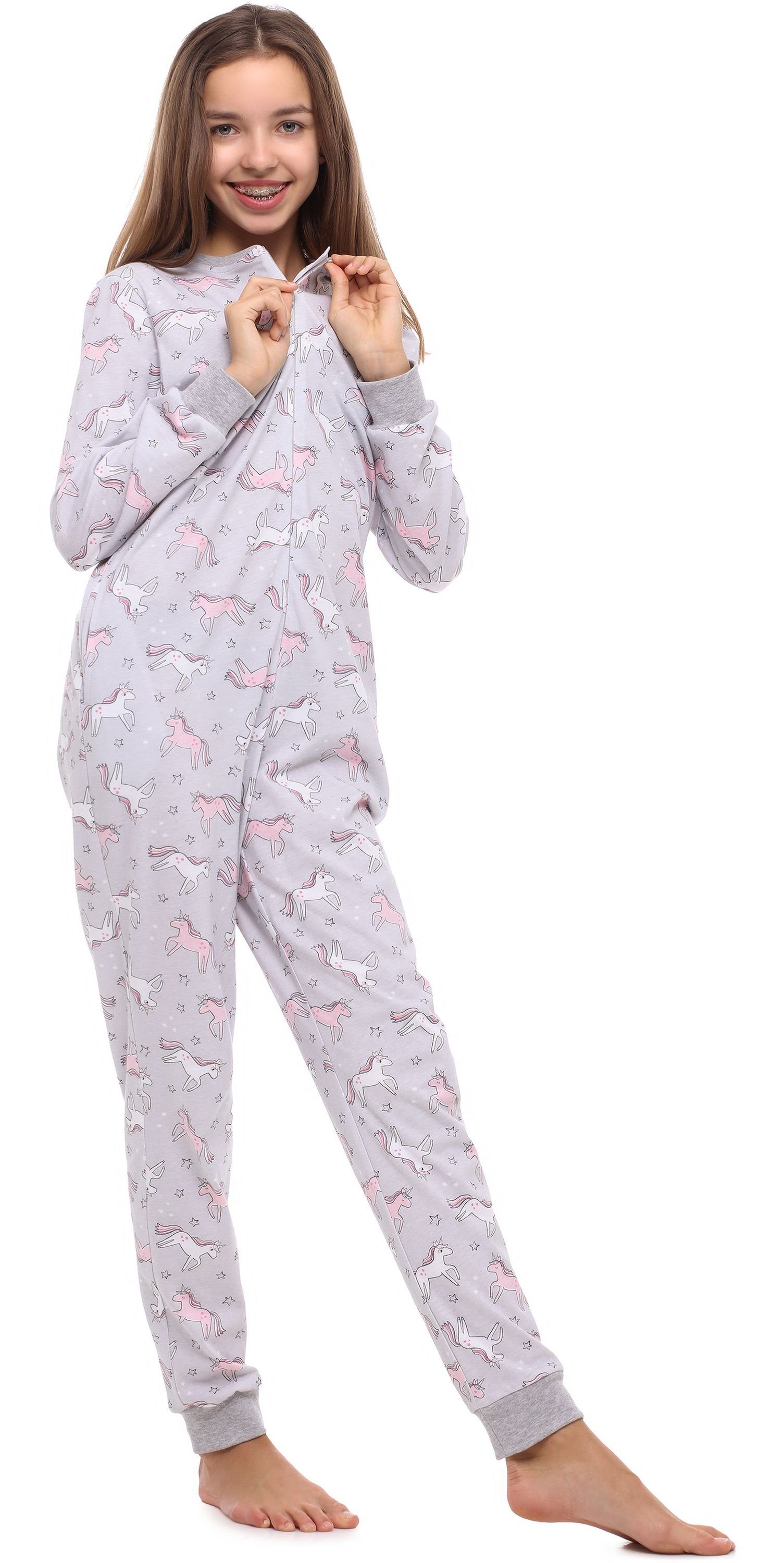 Schlafanzug Schlafanzug Merry Jugend Style Melange/Einhorn Mädchen Schlafoverall MS10-235