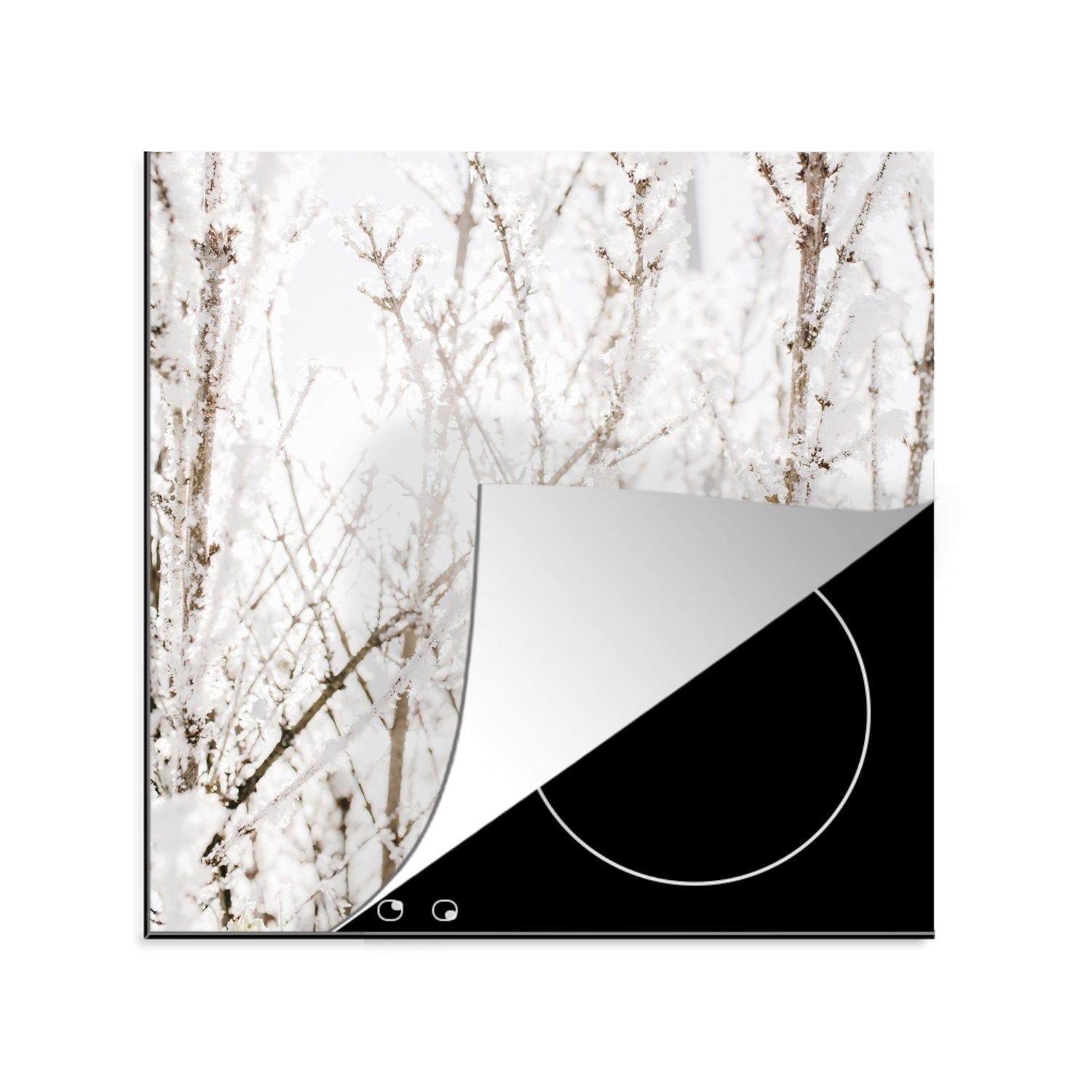 MuchoWow Herdblende-/Abdeckplatte Winter - Äste - Eis, Vinyl, (1 tlg), 78x78 cm, Ceranfeldabdeckung, Arbeitsplatte für küche