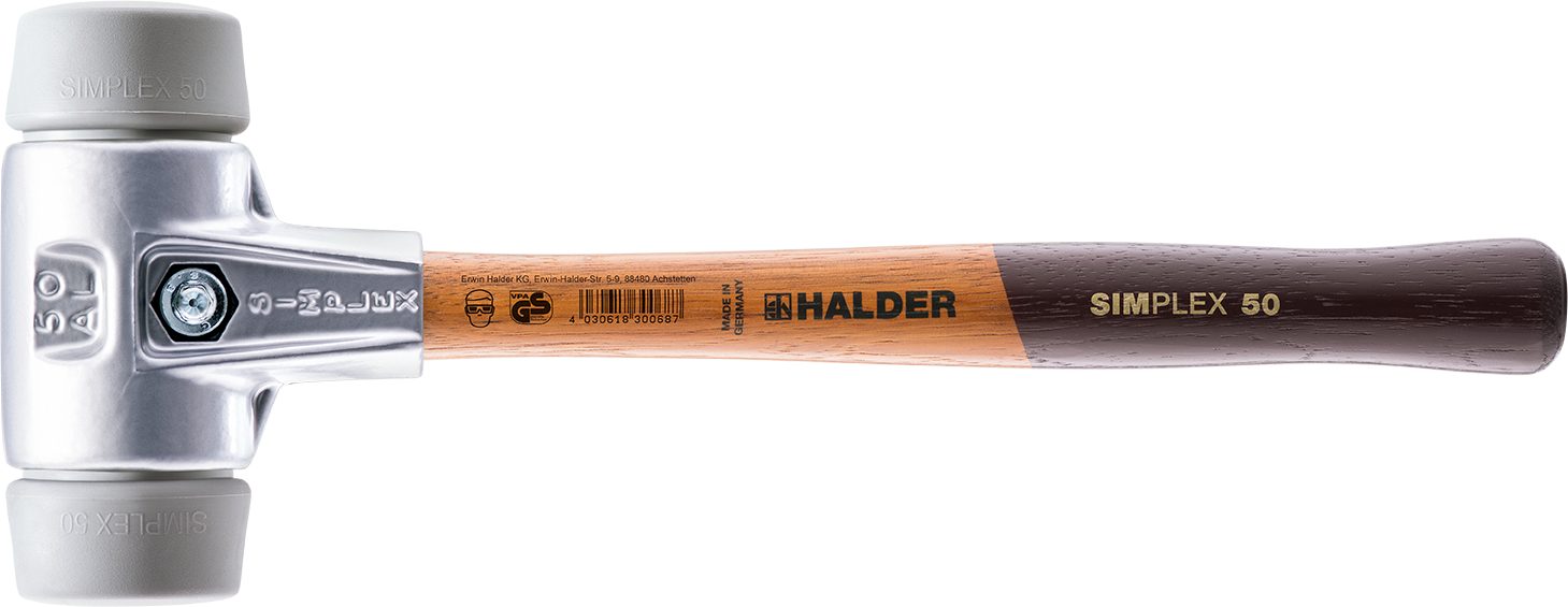 Halder KG Hammer SIMPLEX-Schonhämmer, Aluminiumgehäuse, hochwertiger Holzstiel Ø=60 mm