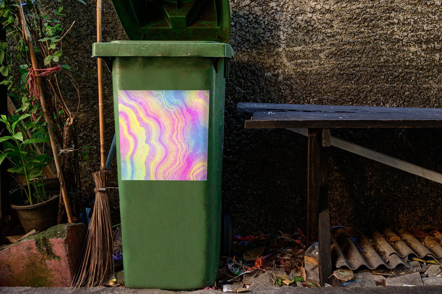 Sticker, (1 Mülleimer-aufkleber, - Neon St), Achat Abfalbehälter Mülltonne, - - MuchoWow Regenbogen Container, Wandsticker Edelsteine