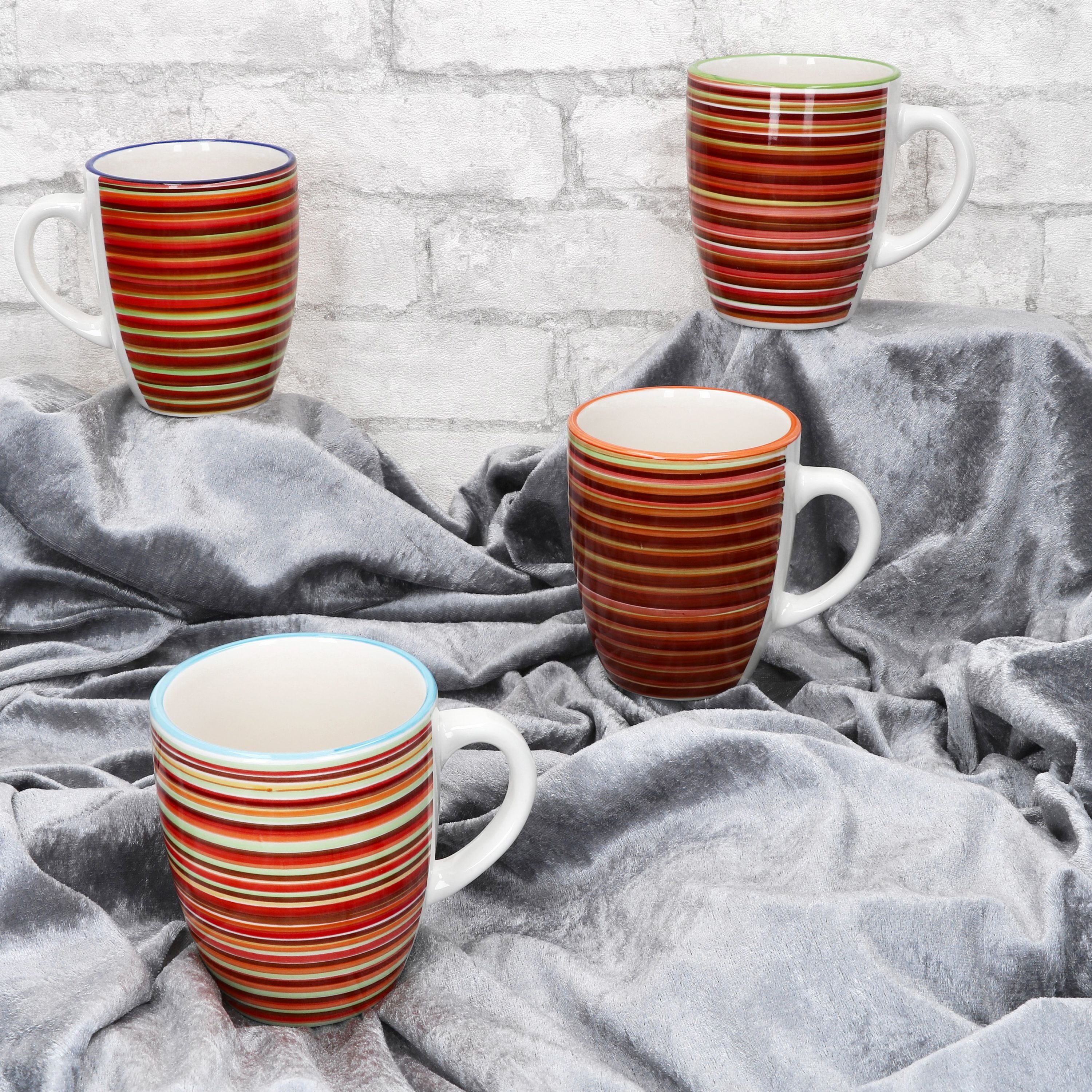 MamboCat Becher 4er Set Linea Kaffeebecher 320ml Steingut-Tassen 4 Pers gestreift Tee, Steingut