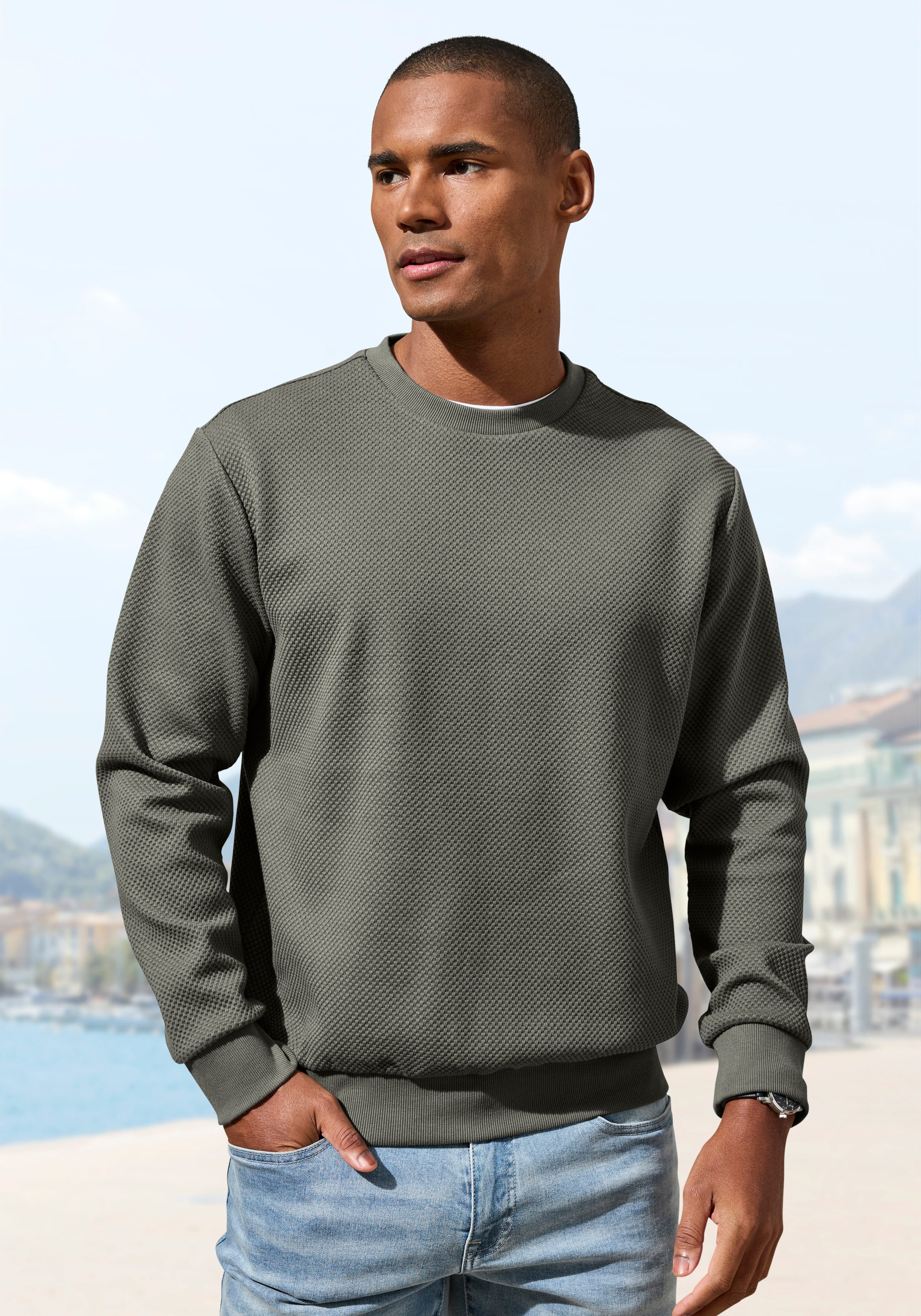 John Devin Sweatshirt Pullover aus Struktur-Qualität