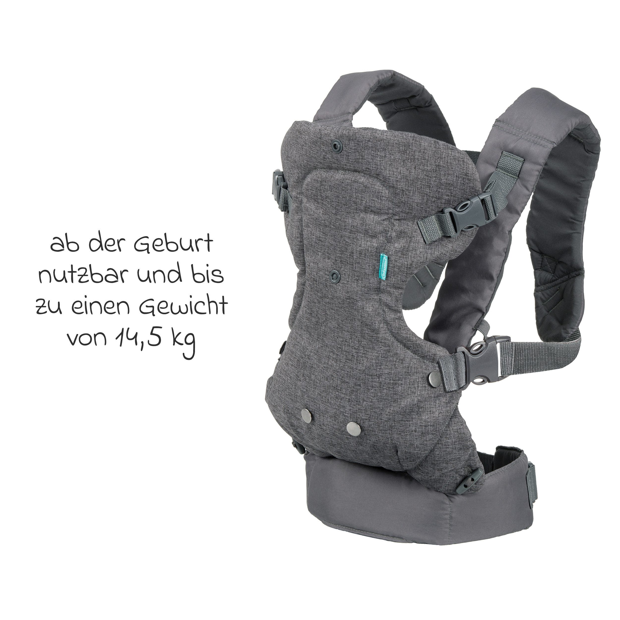 Infantino BKids Babytrage Flip Advanced - Grau, Baby Bauchtrage Rückentrage ab Geburt von 3,6 - 14,5 kg 4 positionen