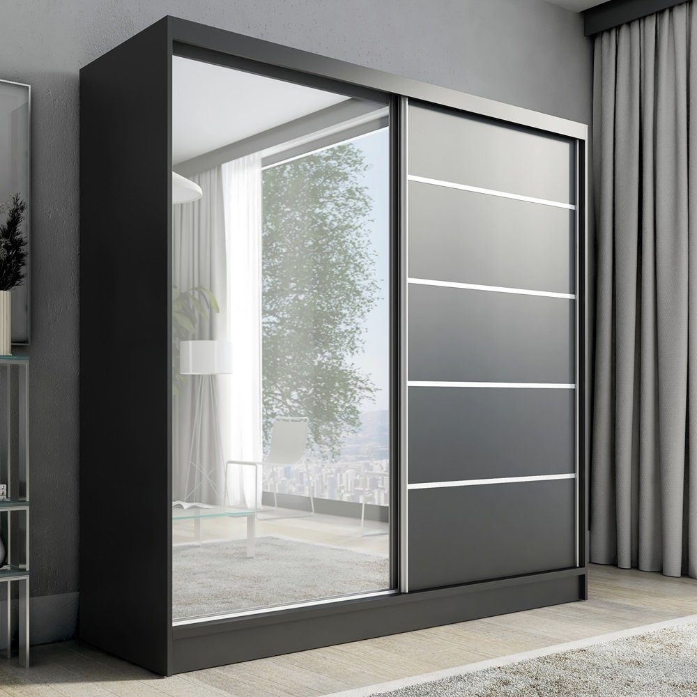 A&J MöbelLand GmbH Schiebetürenschrank NERO 1 Moderner 2-türiger Kleiderschrank mit Spiegel (TOP ANGEBOT! Geräumiger Schrank mit einer Breite von 200 cm ideal zur Aufbewahrung von Kleidung und Accessoires. Wählen Sie das ideale Modell für Ihr Schlafzimmer!, TOP PRODUKT) Breite: 200 cm, Höhe: 215 cm, Tiefe: 59,5 cm