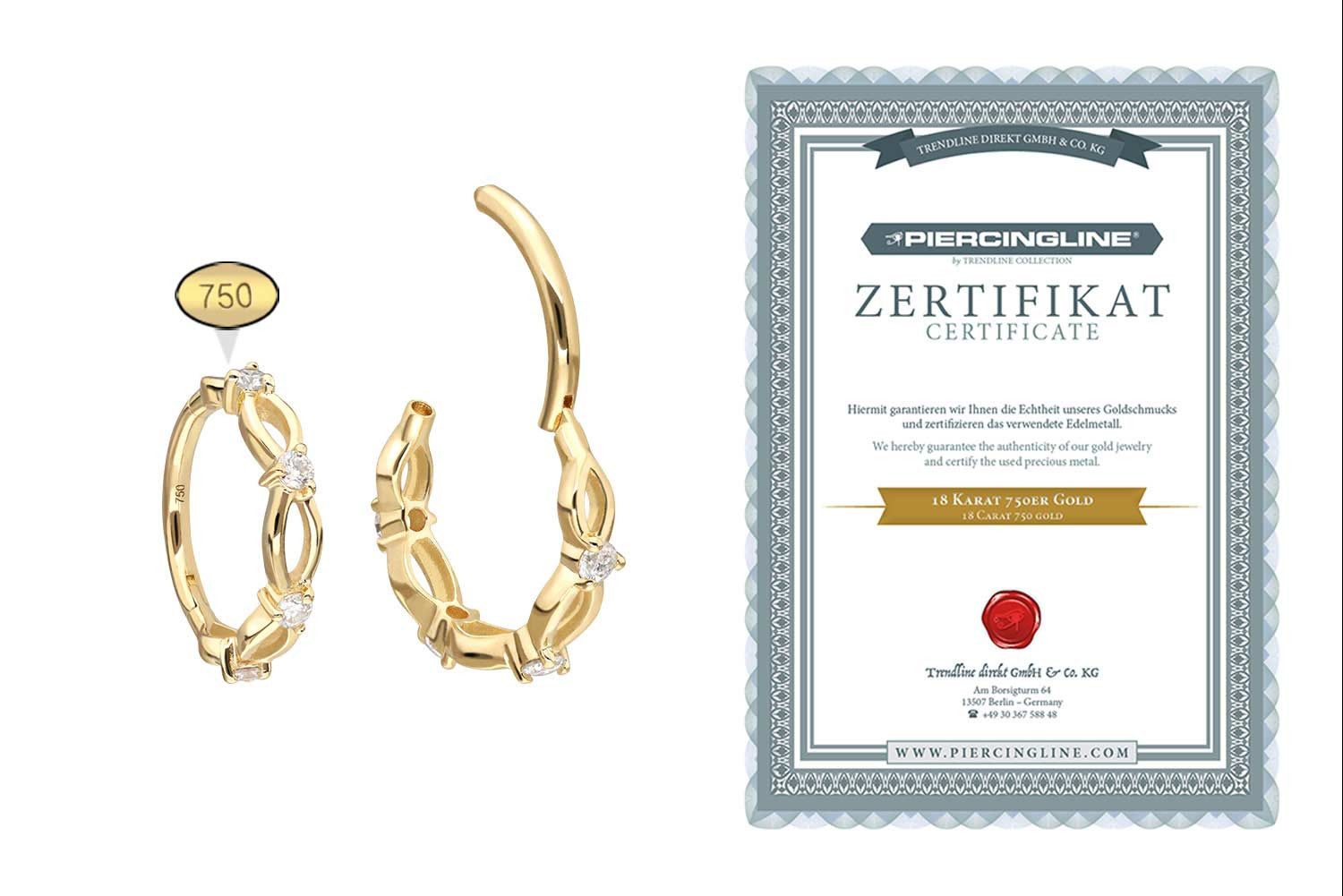 PIERCINGLINE Nasenpiercing 18 Karat Gold Segmentring Clicker MOISSANITE + DOPPELT GEDREHT (Clicker, 1-tlg), Ohrpiercing für Conch, Helix, Tragus, Daith, Lobe