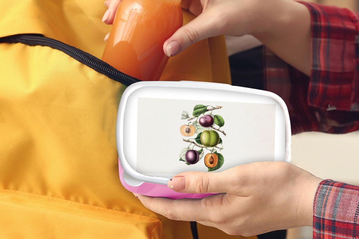 Kunststoff, (2-tlg), MuchoWow Kinder, Brotbox Obst Kunststoff Snackbox, - Erwachsene, Mädchen, Lebensmittel Brotdose - Pfirsich, rosa für Lunchbox