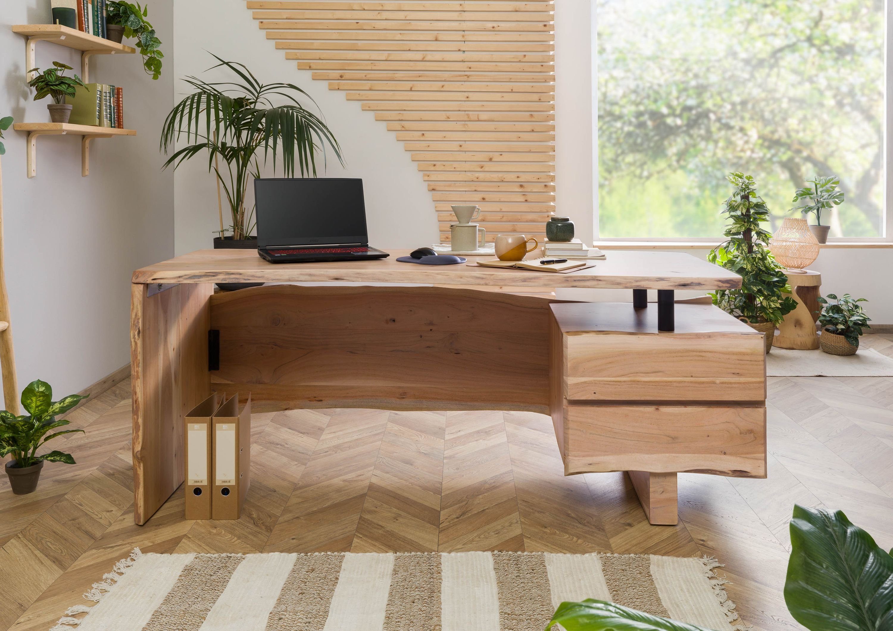 Massivmoebel24 Schreibtisch PURE ACACIA (Massivholz, Massivholztisch), Schreibtisch Akazie 170x70x76 natur lackiert PURE ACACIA #150