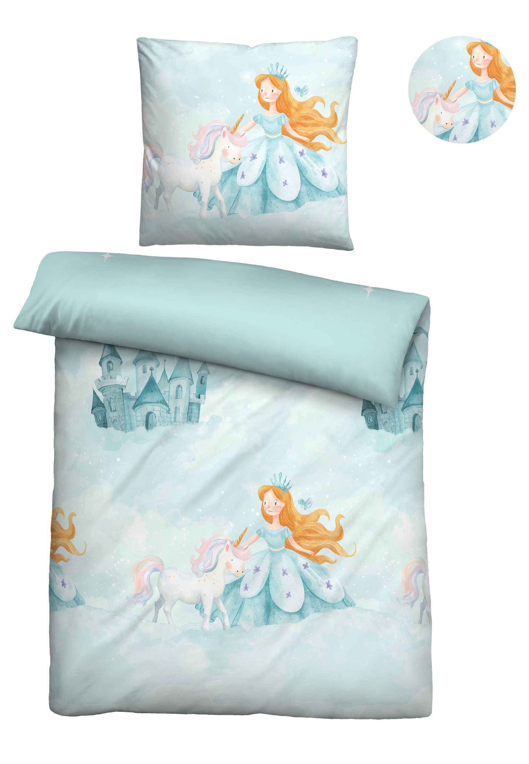 Biberna Kinderbettwäsche 0004524 Prinzessin, Einhorn, Feinbiber, 2 teilig, wohlig warm + weich, pflegeleicht, 100% Baumwolle, Reißverschluss – Bild 3 von 5