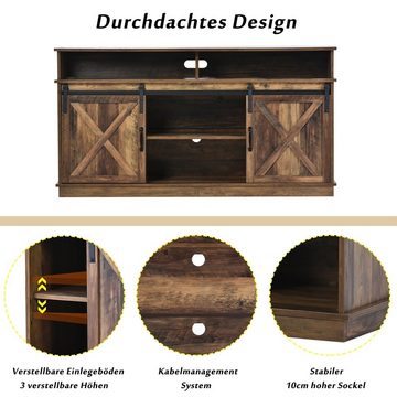 Fangqi TV-Schrank Sideboard mit 2 Schiebetüren, verstellbaren Regalen,Farm-Design