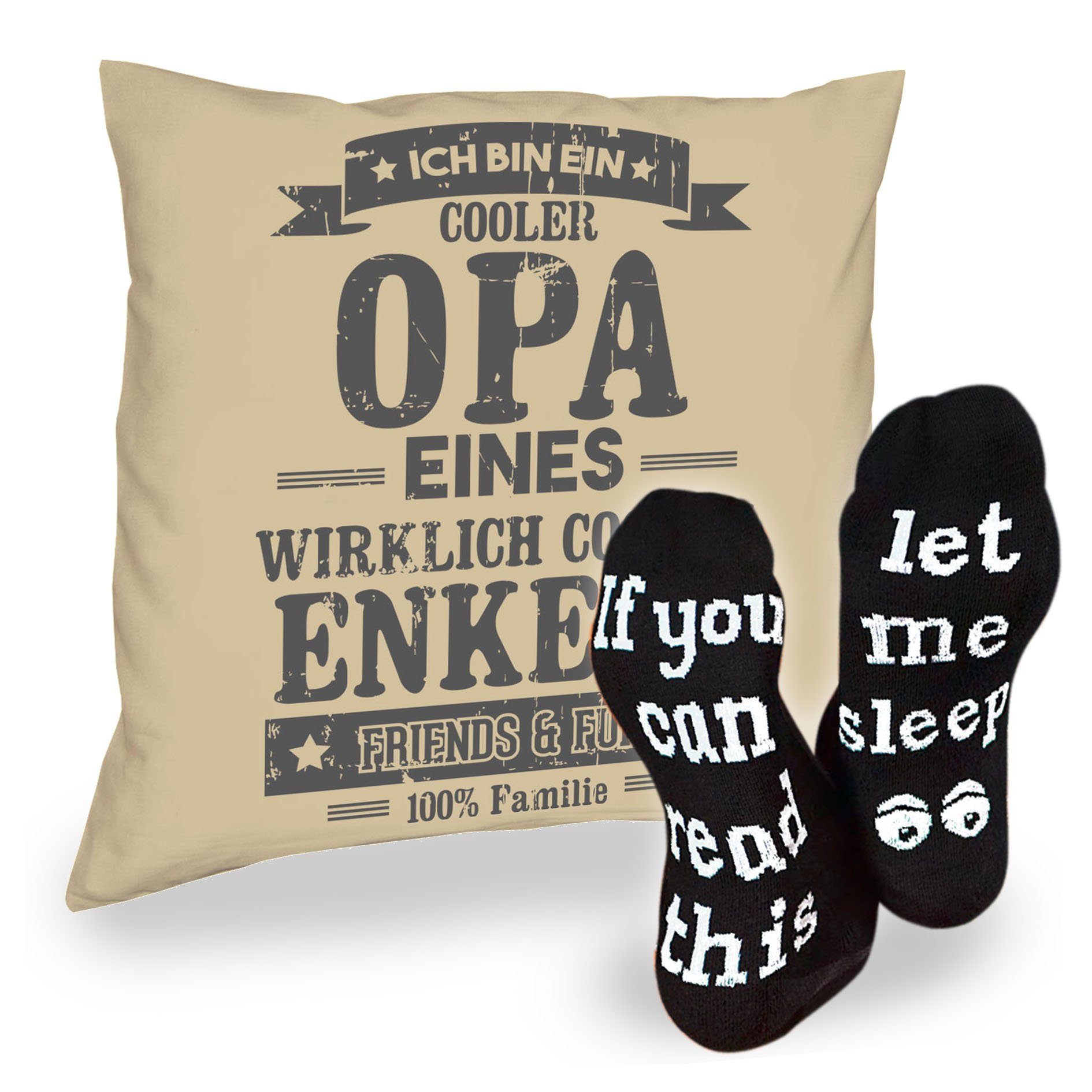 Sleep, Dekokissen Cooler Vatertag Weihnachten Soreso® Geschenk Kissen beige Opa Sprüche eines Enkels Socken Geburstag &