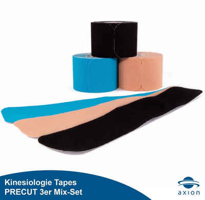 Axion Kinesiologie-Tape PRECUT 3er Mix-Set, je 20 Stück, 25 x 5 cm - schwarz, blau, beige (Set, 3-St) wasserfest • hautfreundlich • elastisch, selbstklebend • Physio-Tape