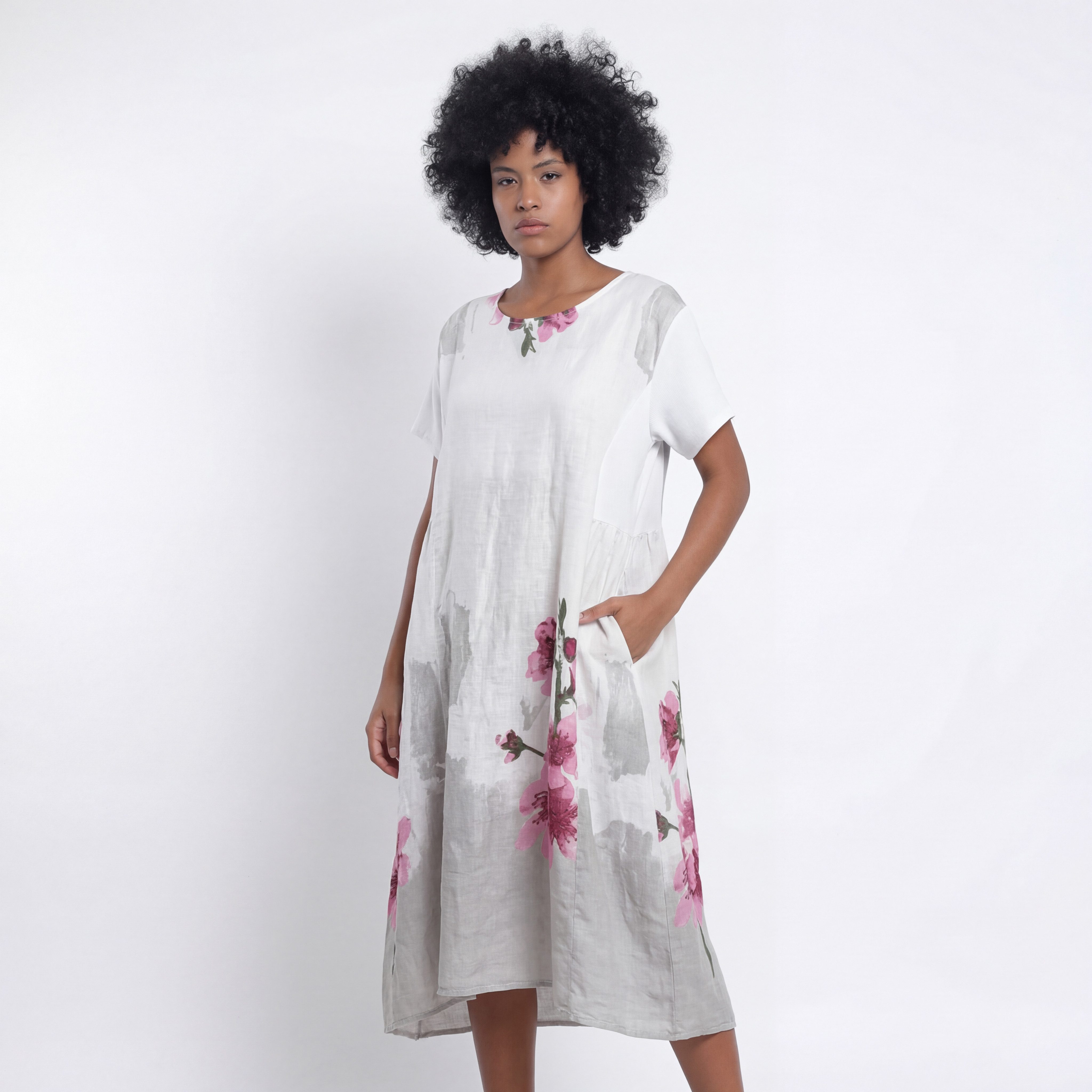 YC Fashion & Style Sommerkleid Leinen Midikleid mit Blumenprint & Taschen – günstig online kaufen