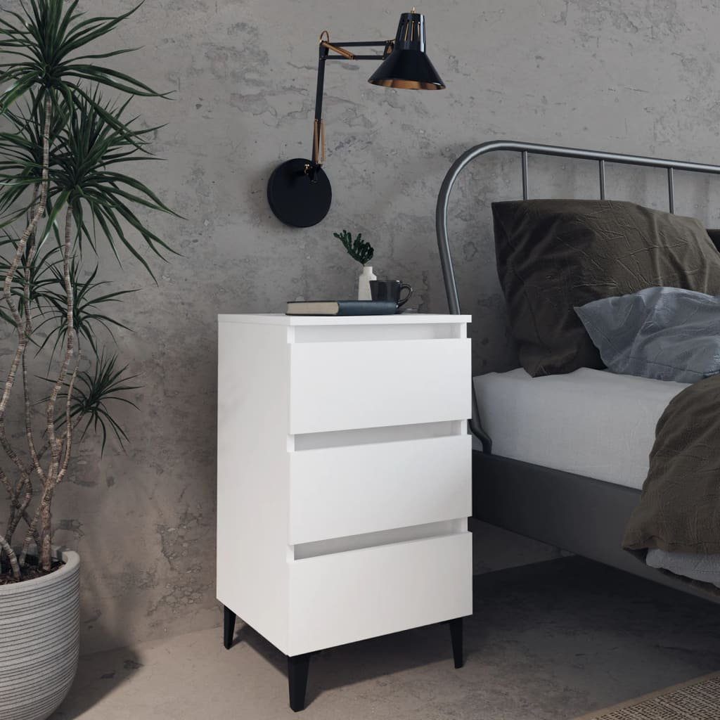 furnicato Nachttisch Weiß 40 x 35 x 69 cm mit Metallbeinen (1-St), Geräumige Nachtkommode mit drei Schubladen für das Schlafzimmer