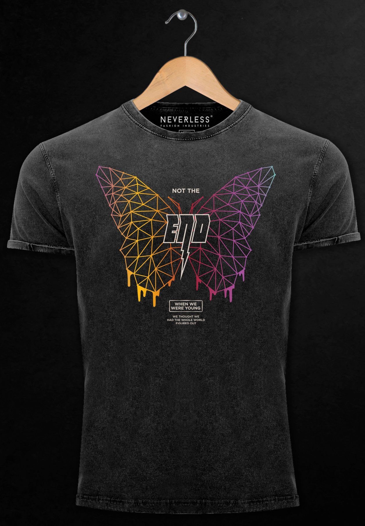 Neverless Print-Shirt Herren Vintage Shirt Spruch N mit Print Geometric Butterlfy Schmetterling Design