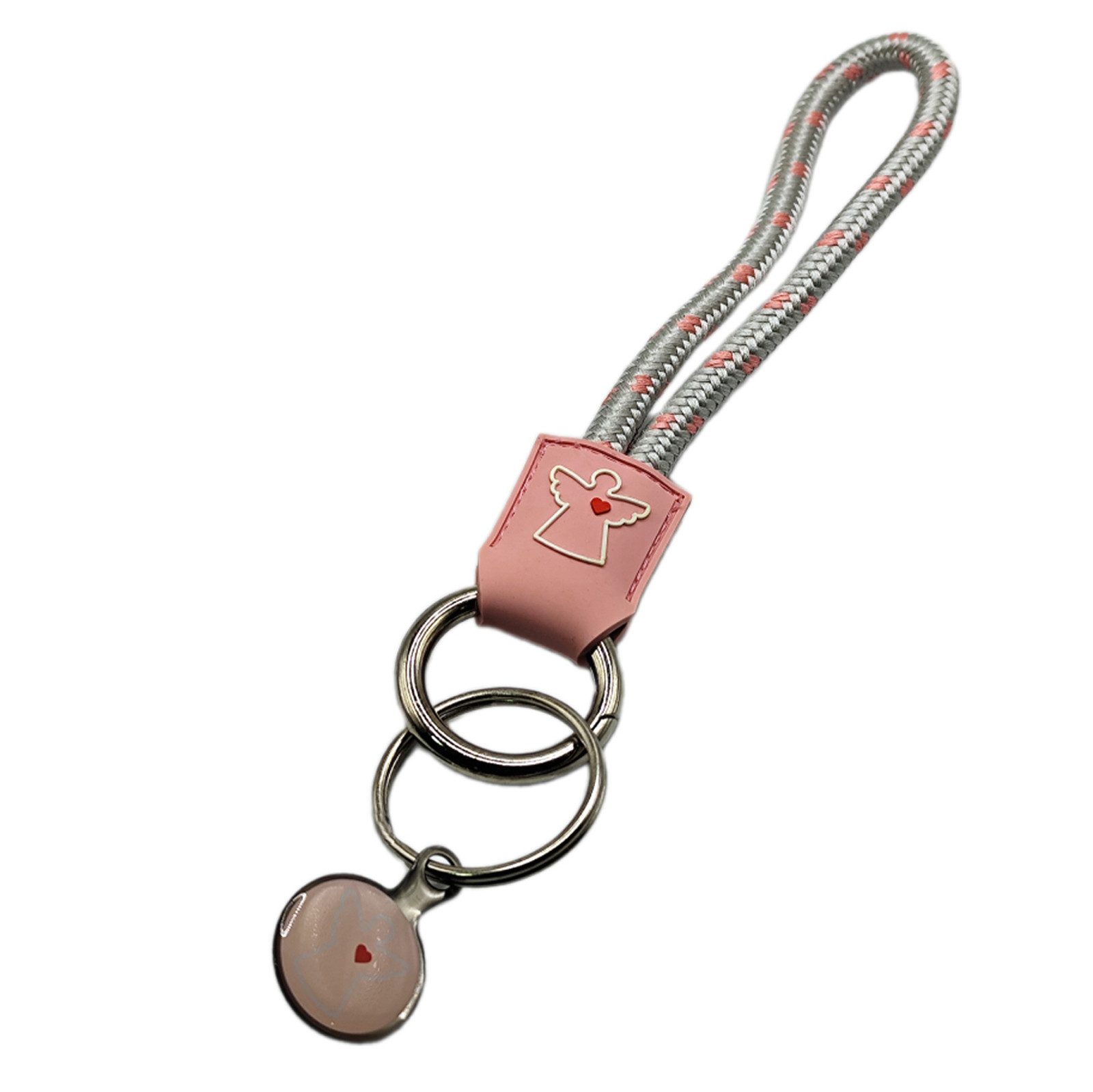 Schlüsselanhänger Schlüsselanhänger Damen Rosa mit Segeltau, Karabiner & Herzanhänger