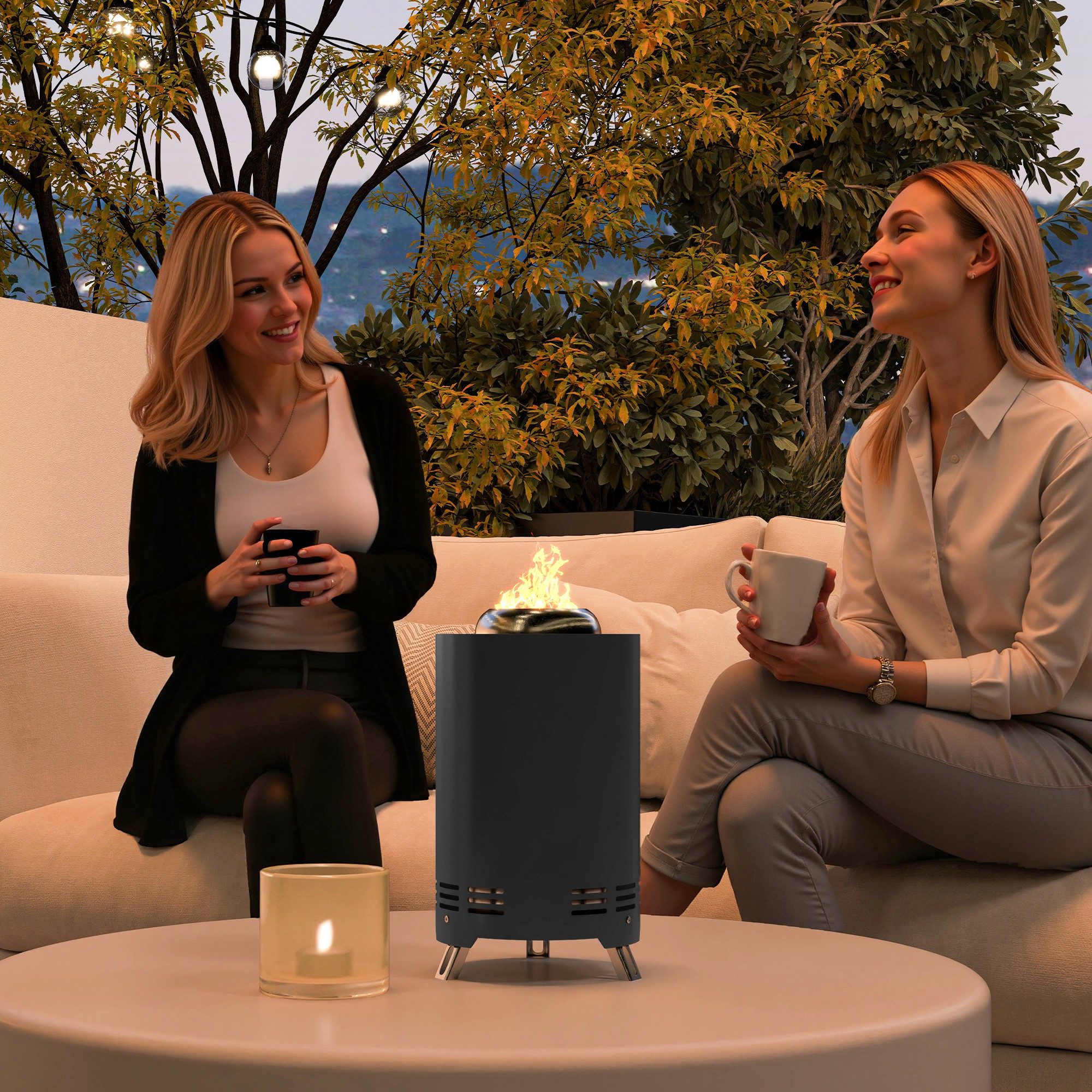 Outsunny Feuerschale Ø16 x 25cm, aus Edelstahl, mit Schürhaken, (Feuerstell günstig online kaufen