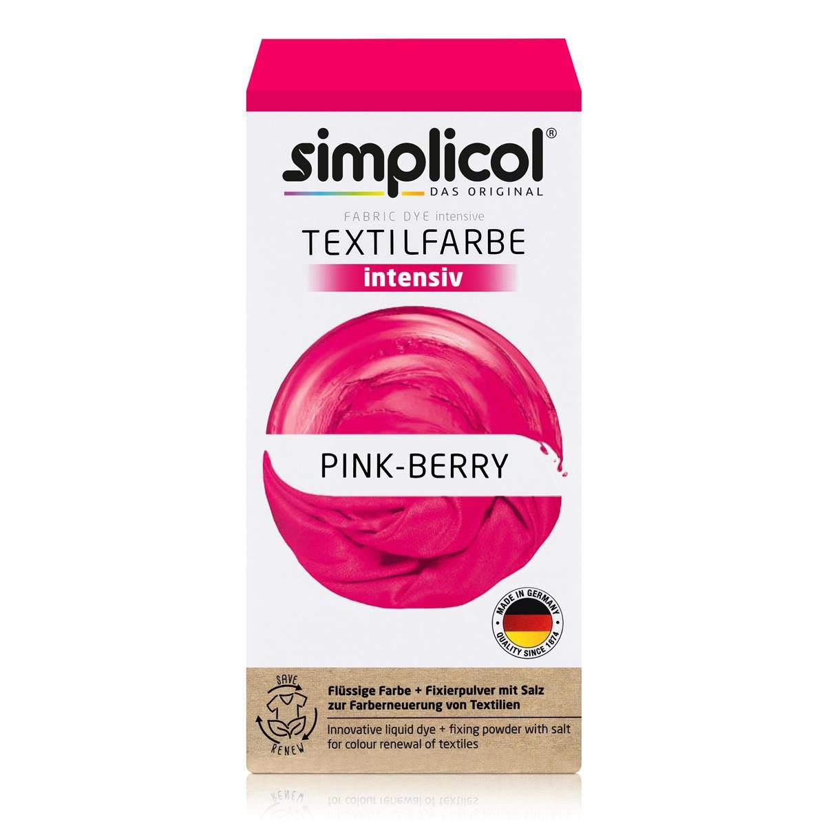 Textilfarbe Simplicol Textilfarbe intensiv Pink-Berry Flüssigfarbe, Fixierer (1er